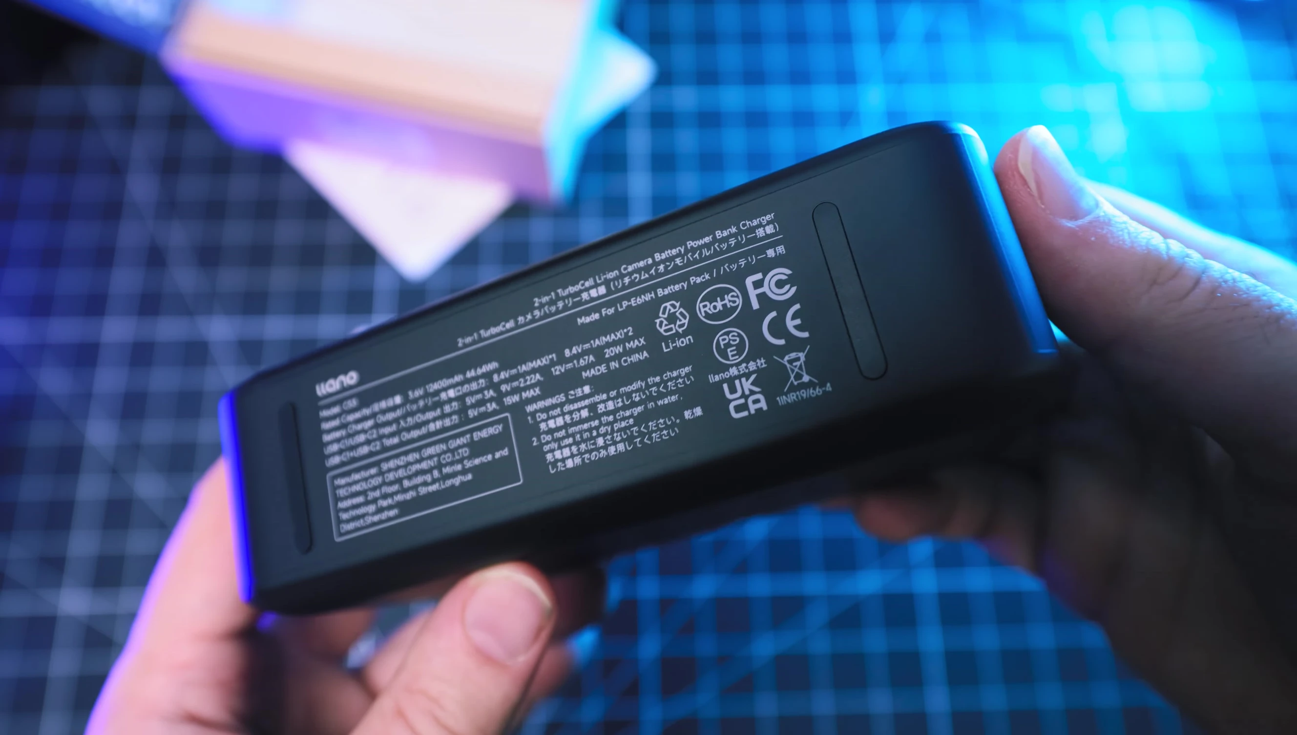 Close-up on the LLANO charger, showing its size and build.