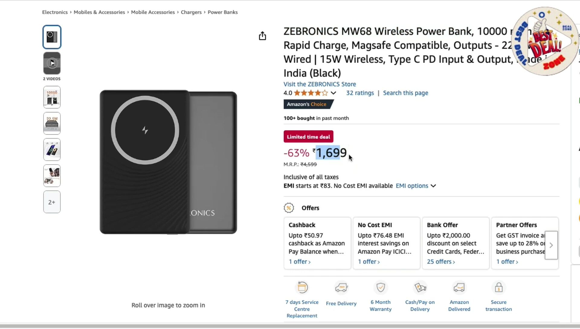 Zebronics 8 Wireless Power Bank