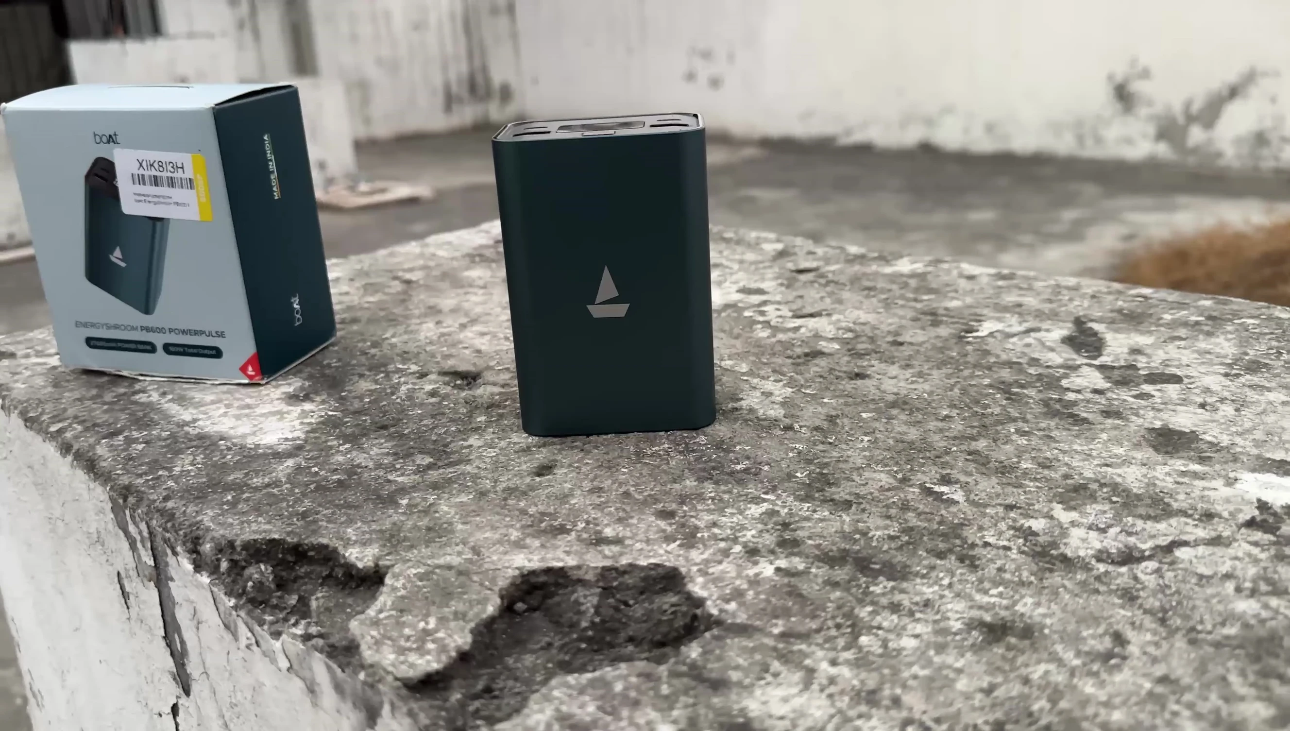 Top view of the power bank showing ports and display