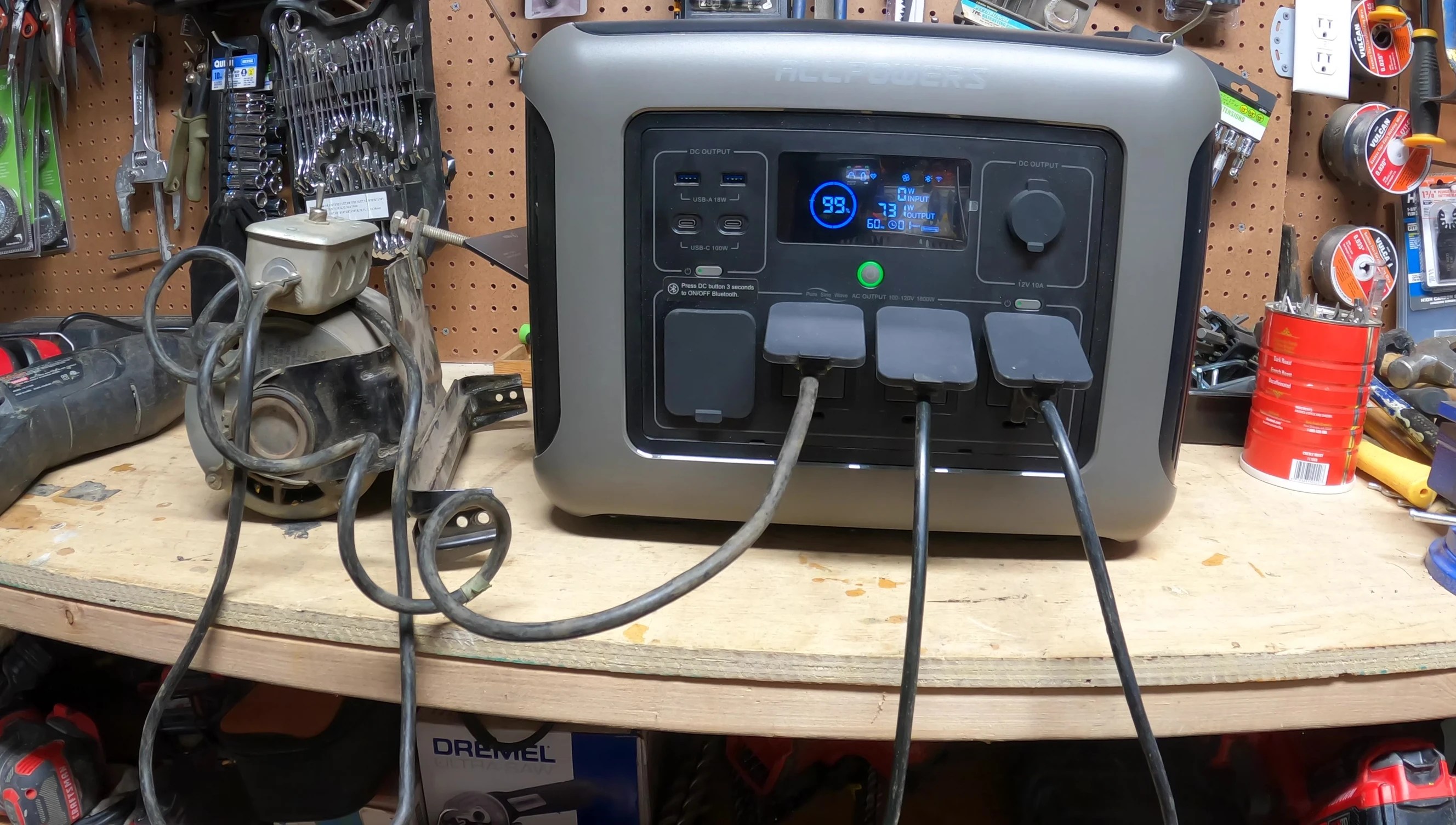 The power station under load from a high-wattage appliance.