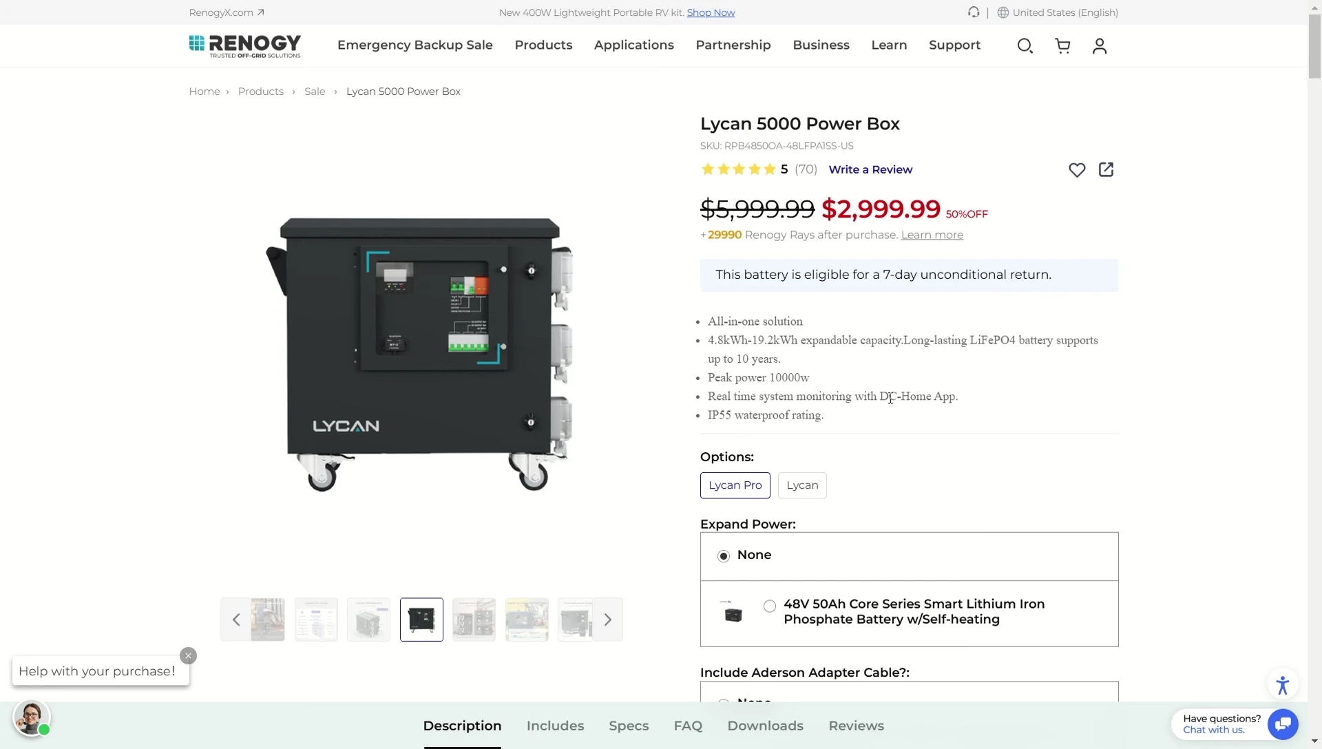 Screenshot of the Renogy DC Home app interface.