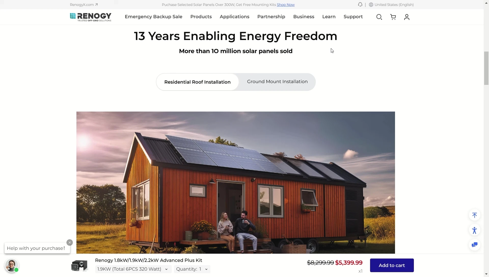 Image showcasing Renogy's brand logo and sales statistics.