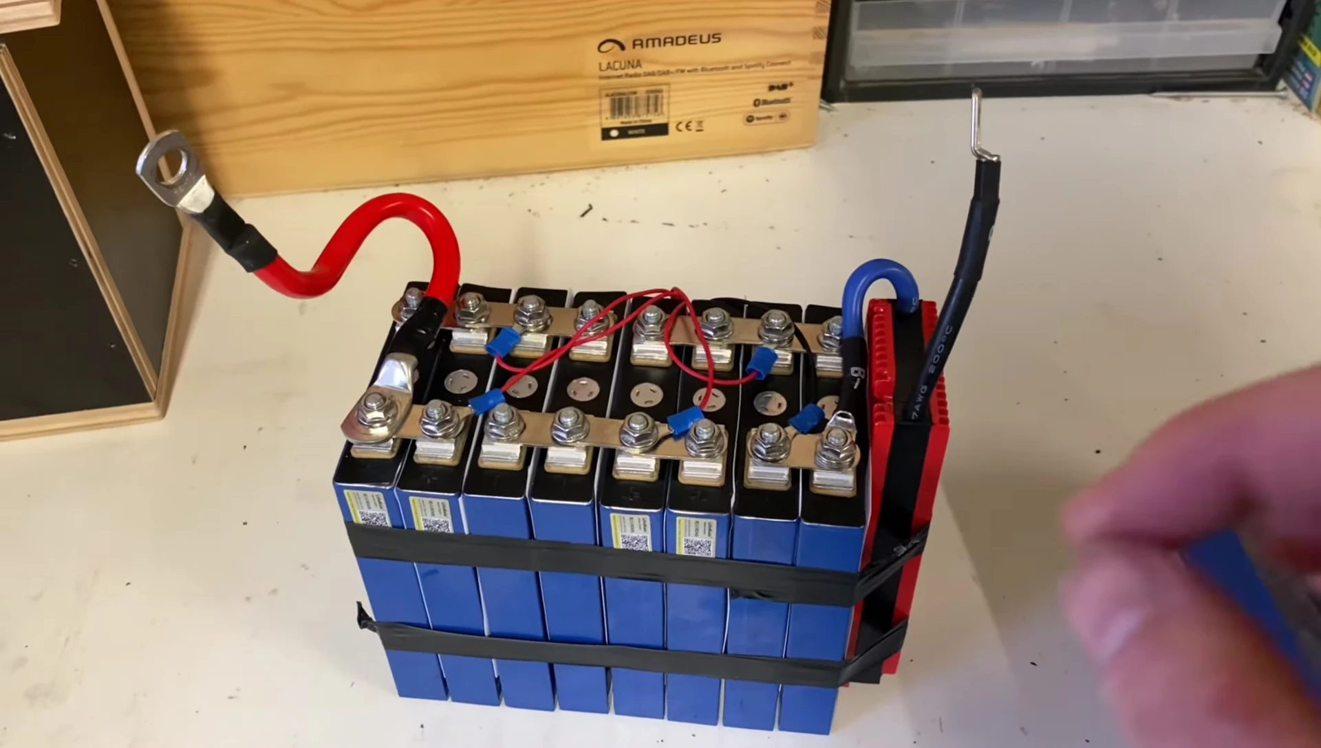 Close-up of the assembled 12V LiFePO4 battery