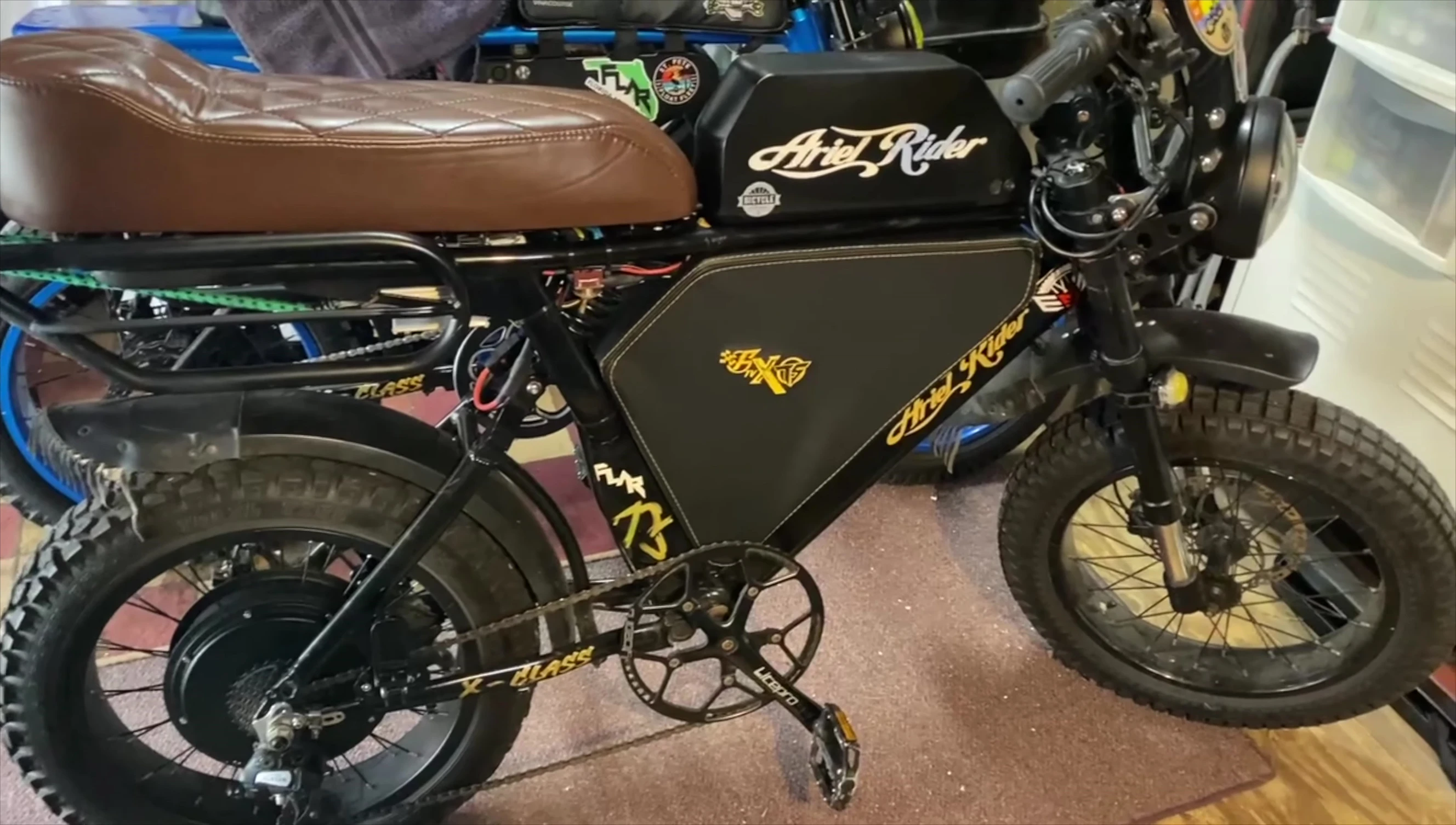 A closer view of the box on the bike, highlighting its location and size.