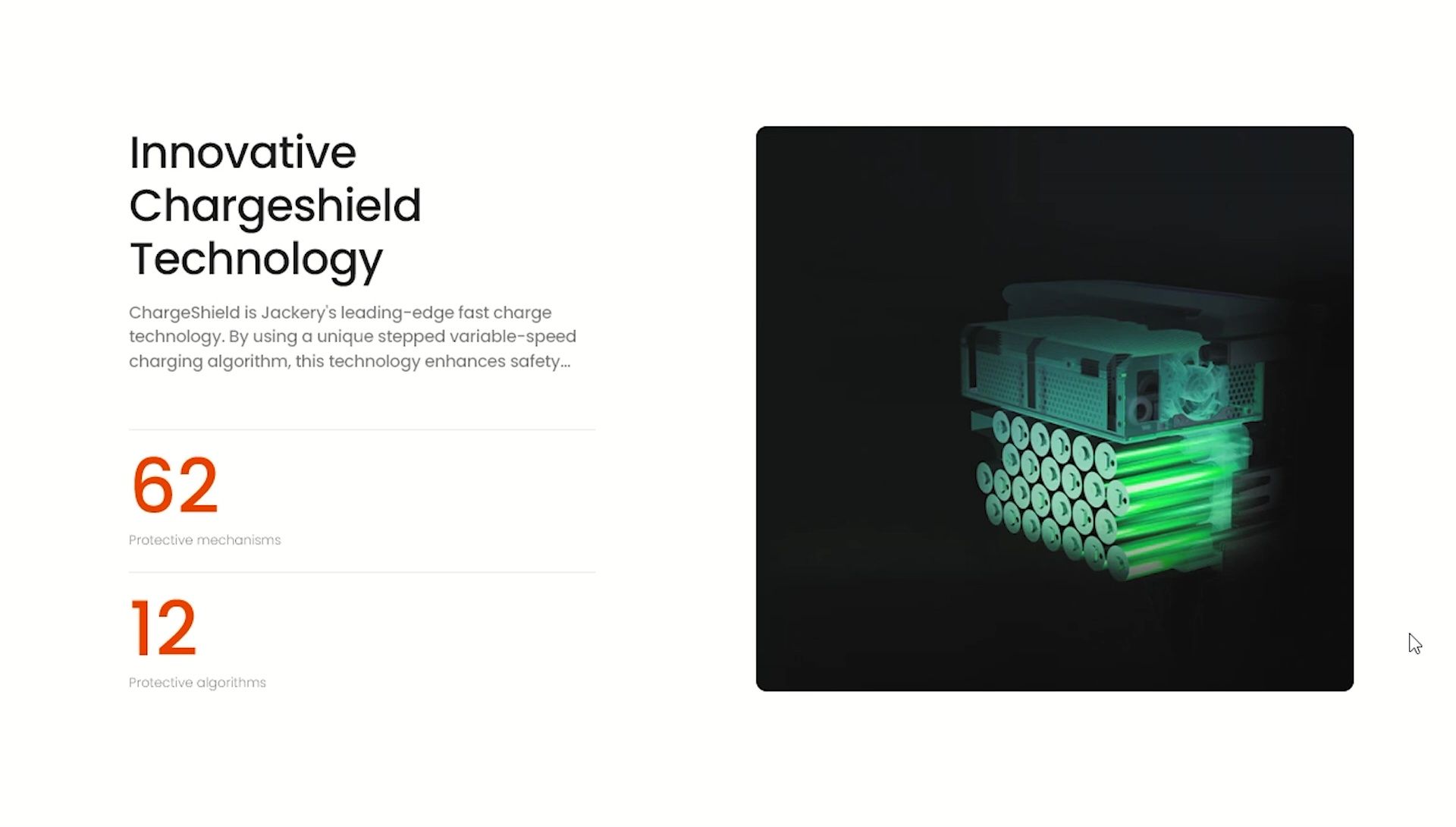Screenshot mentioning the ChargeShield technology and safety features.