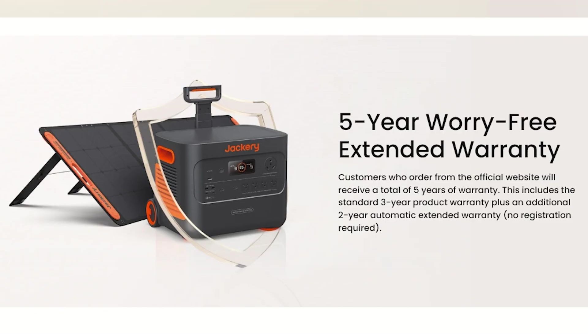 Screenshot showcasing the 5-year warranty offered by Jackery.