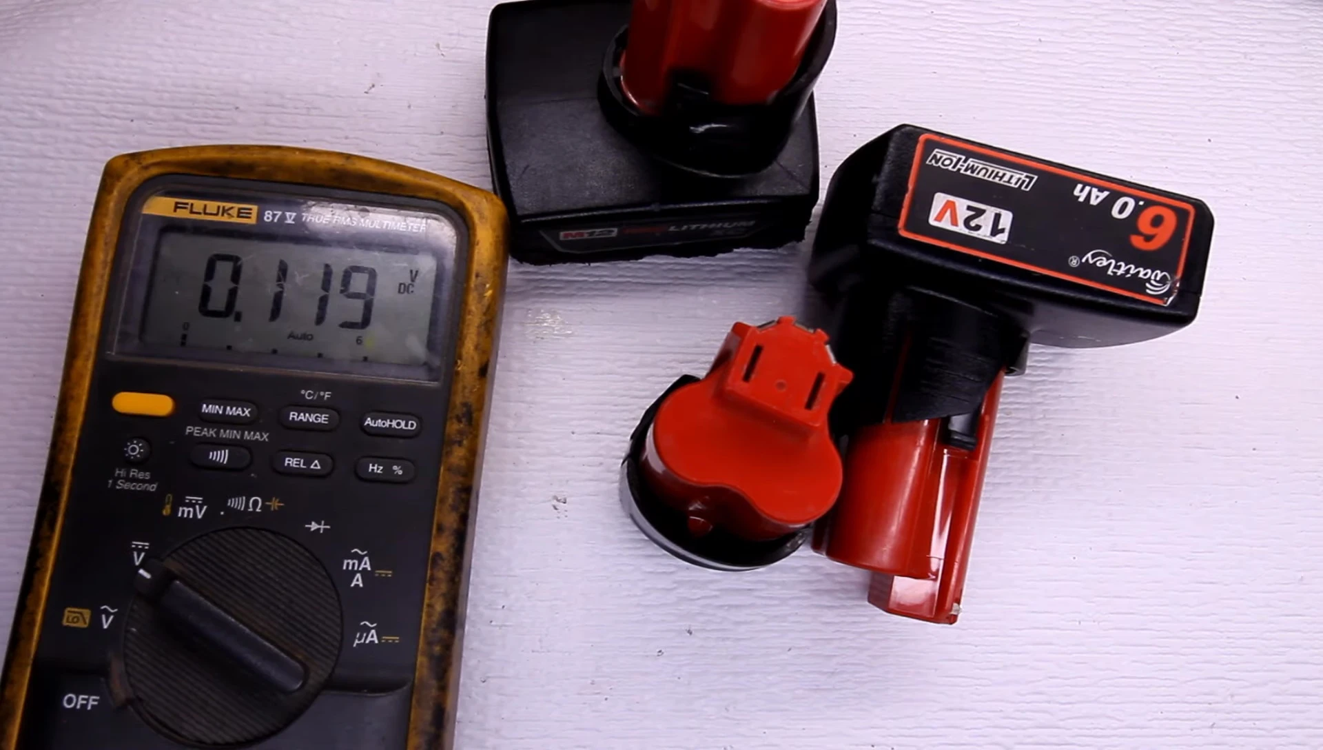 The presenter using a multimeter to test the voltage of the 1.5Ah battery.