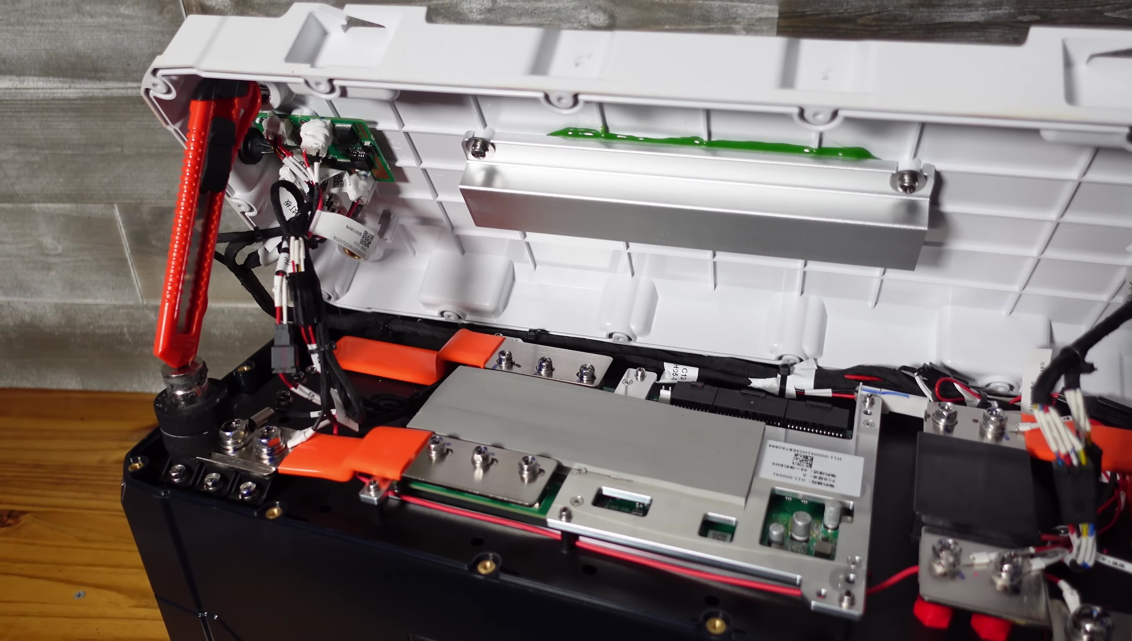 Internal view of the battery showcasing the massive BMS