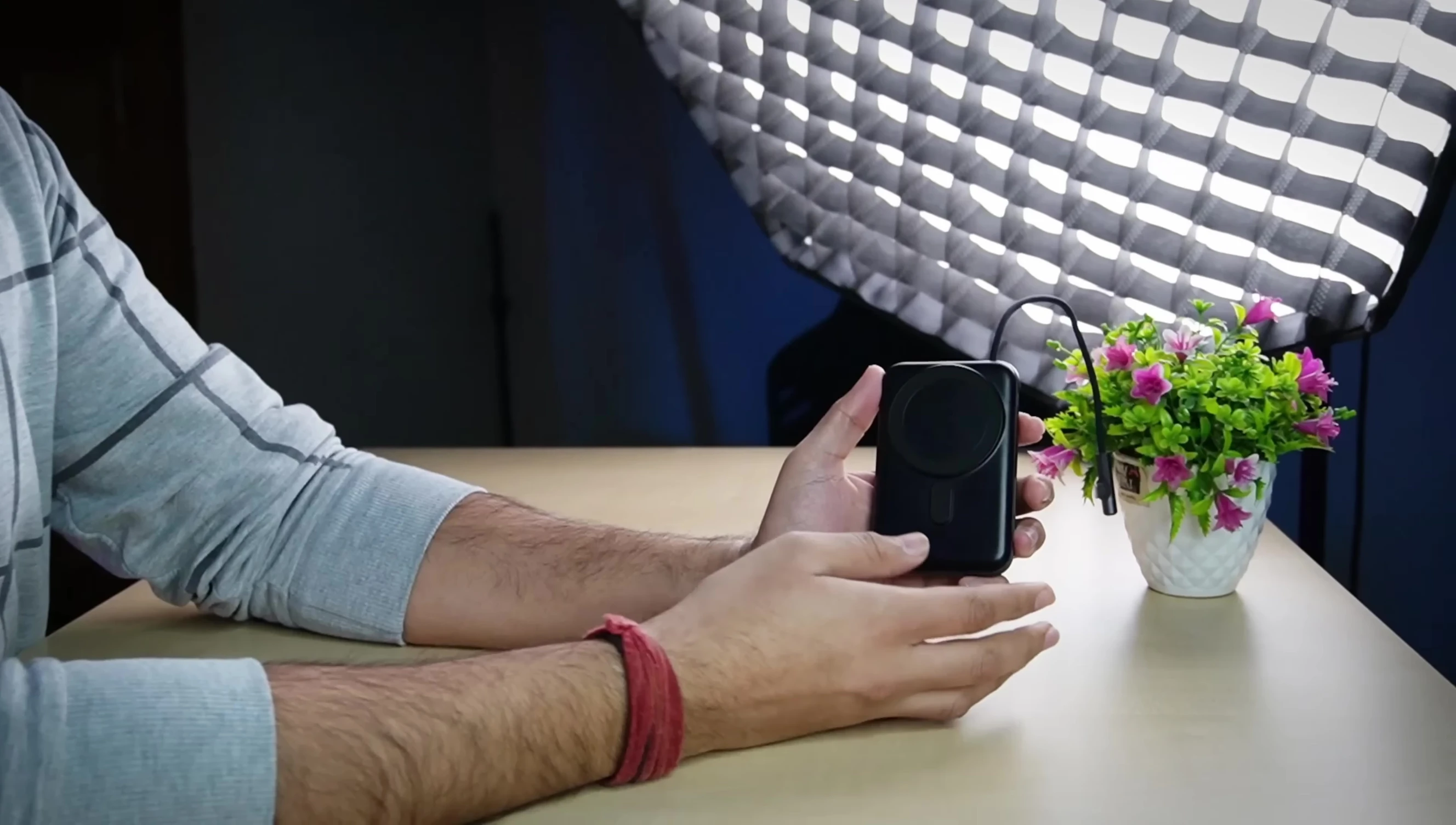Close-up of the power bank's black matte finish