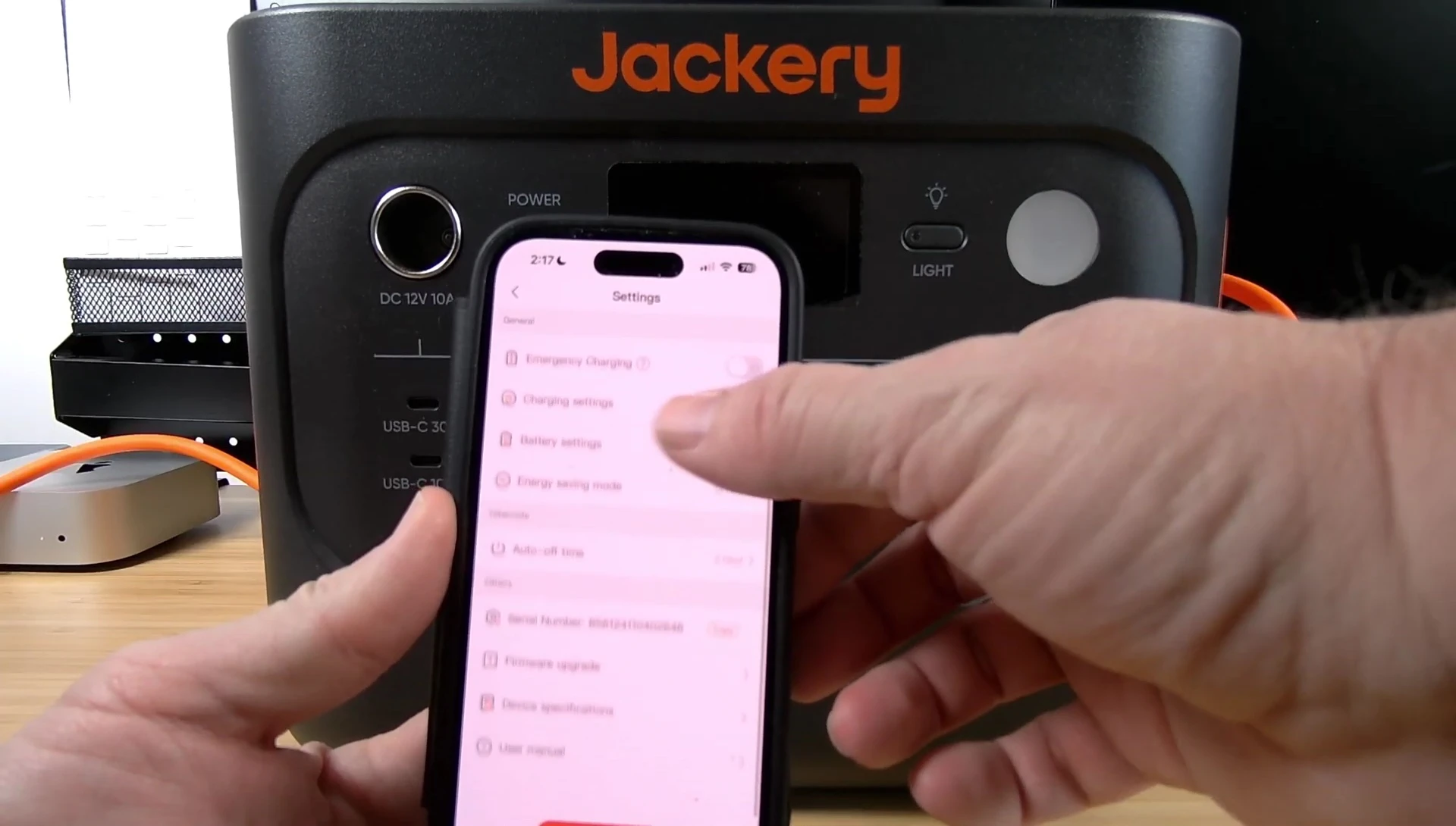 Jackery app showing emergency charging option