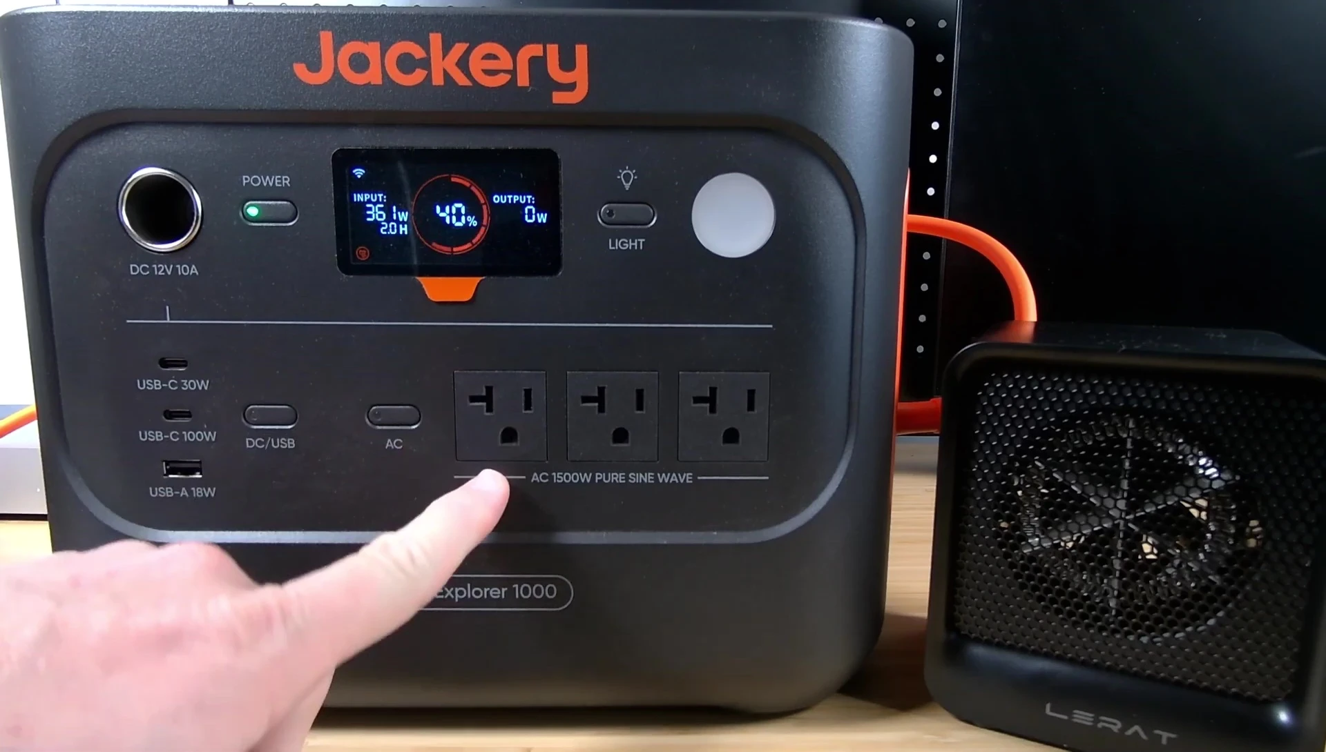 Space heater plugged into Jackery Explorer 1000
