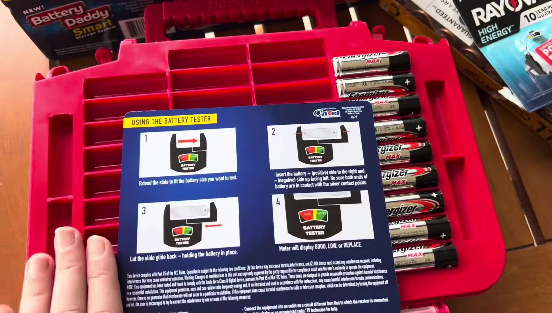 Close-up of the built-in battery tester within the Battery Daddy case.