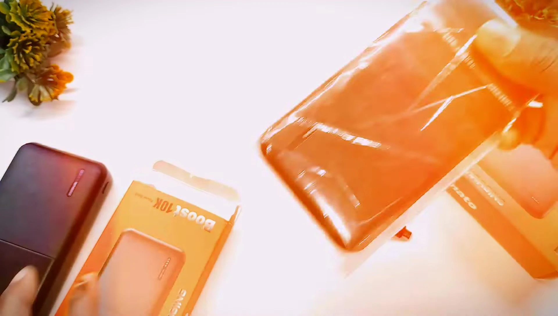 Power bank and cable after unboxing