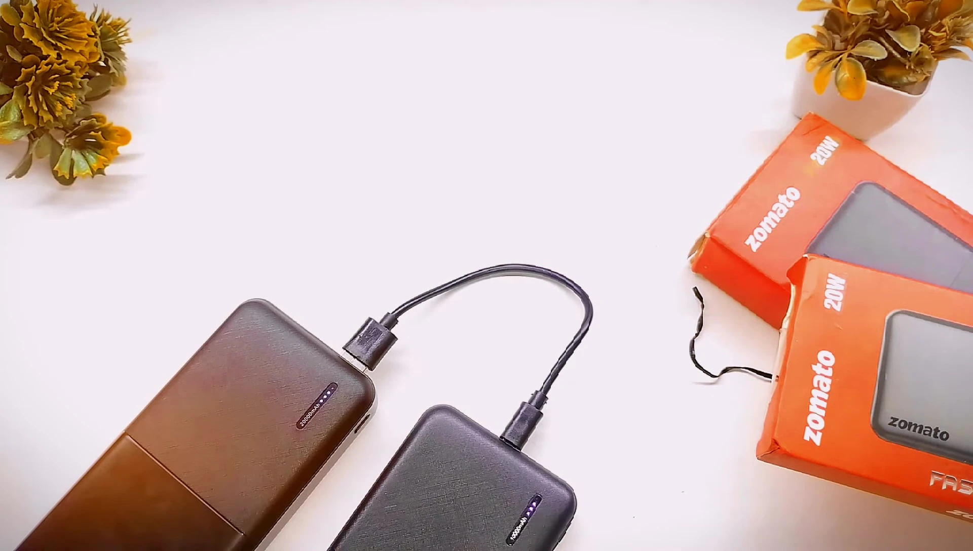 The power bank showing charging indication