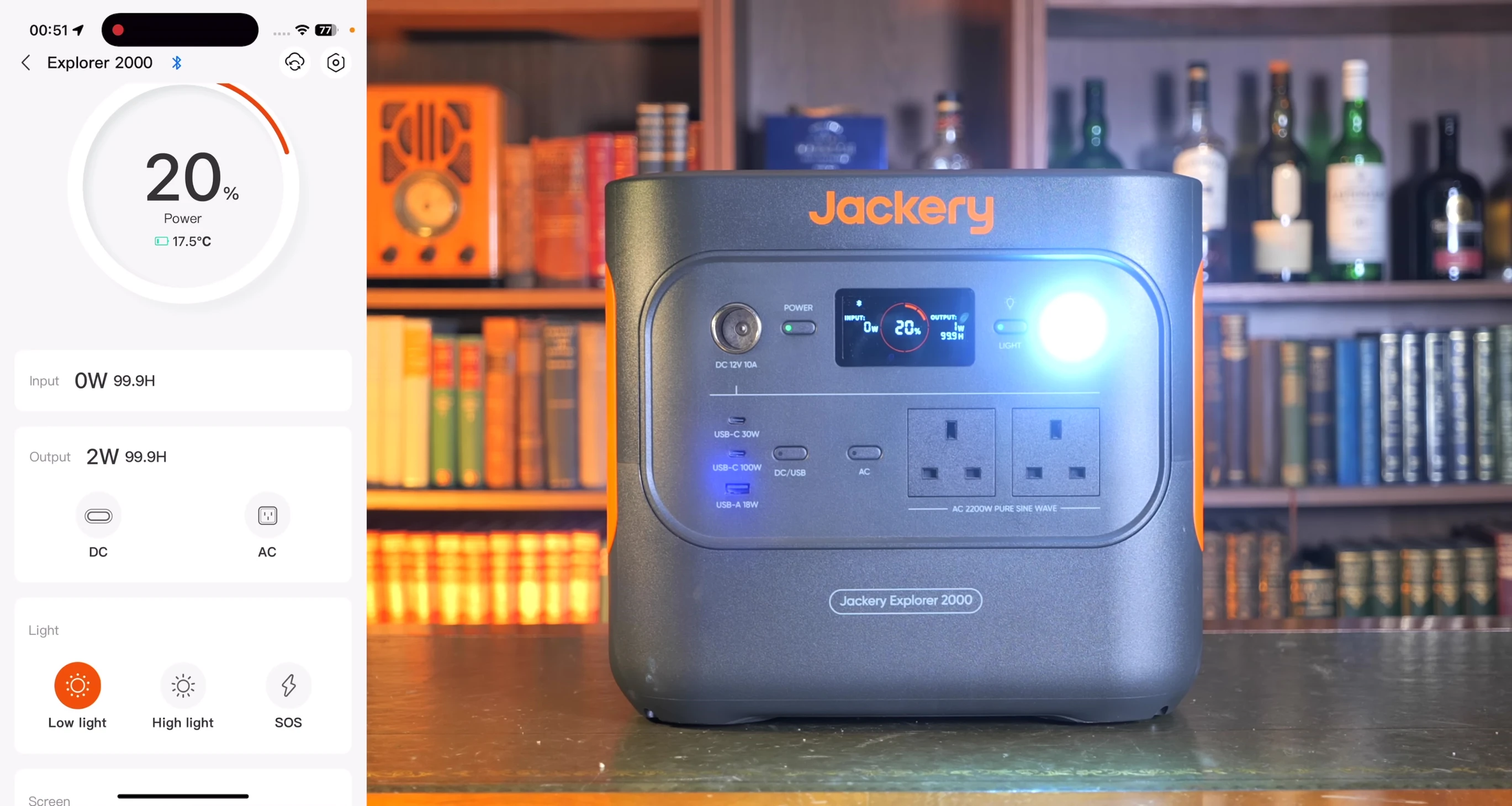 The bright white LED light in action, illuminating a dark area.