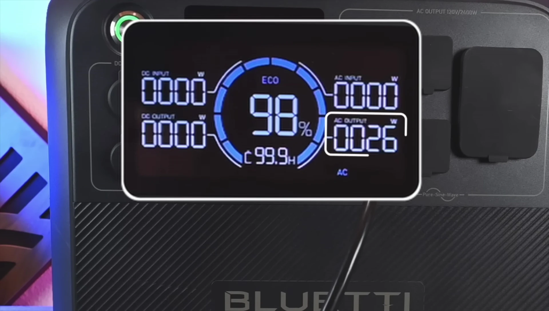 Screenshot of the Bluetti AC200L display showing wattage usage.