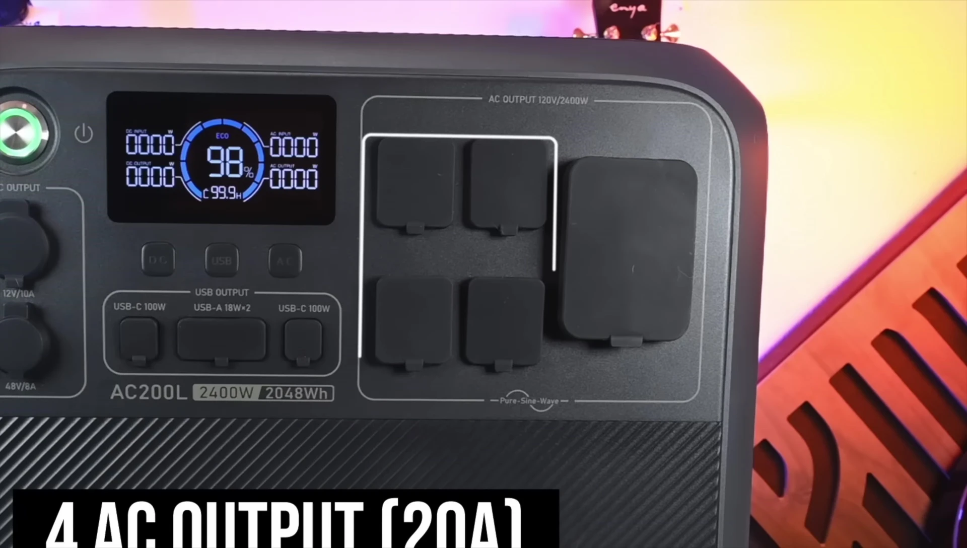 Close-up of the AC outlets on the Bluetti AC200L.