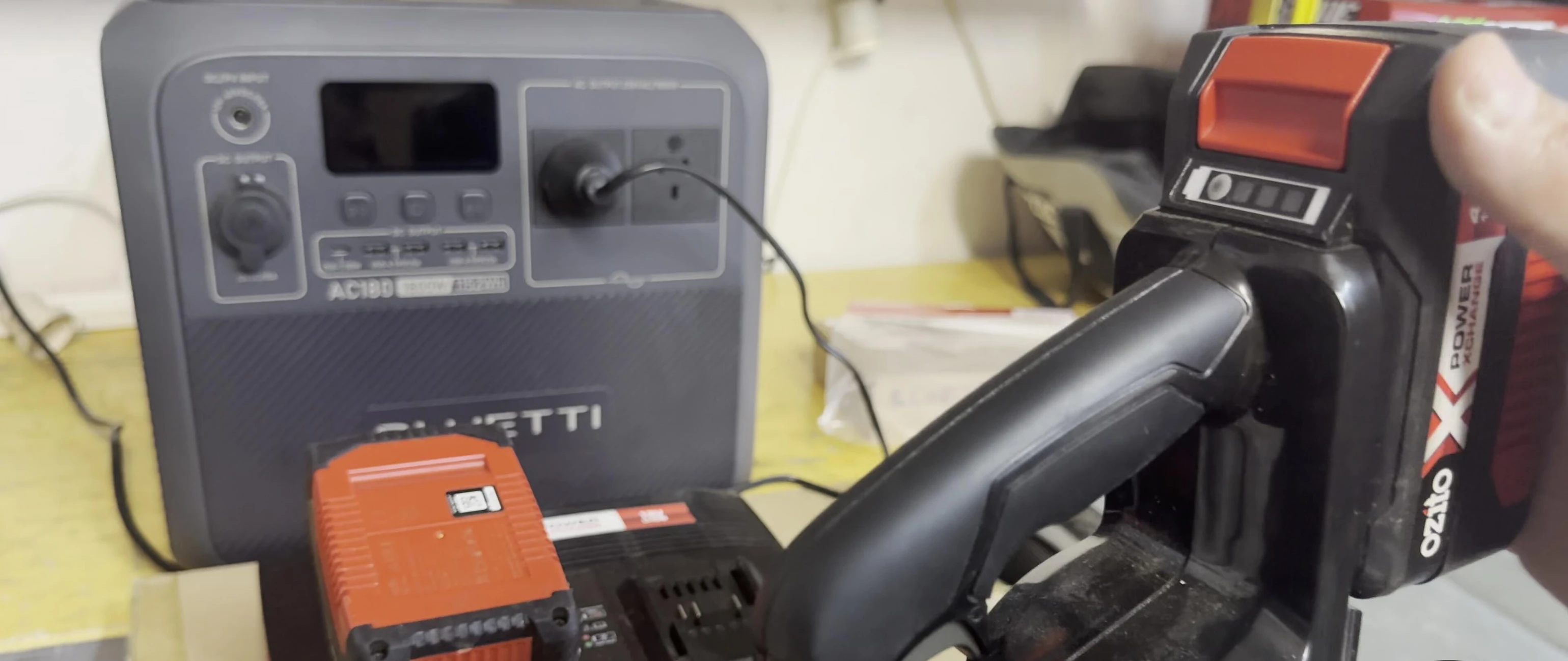 Charging cordless vacuum batteries.