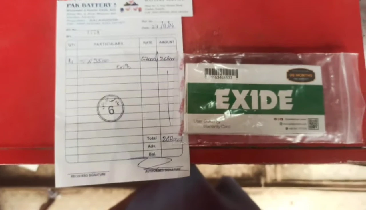 Close-up of the sales receipt showing the price of the batteries