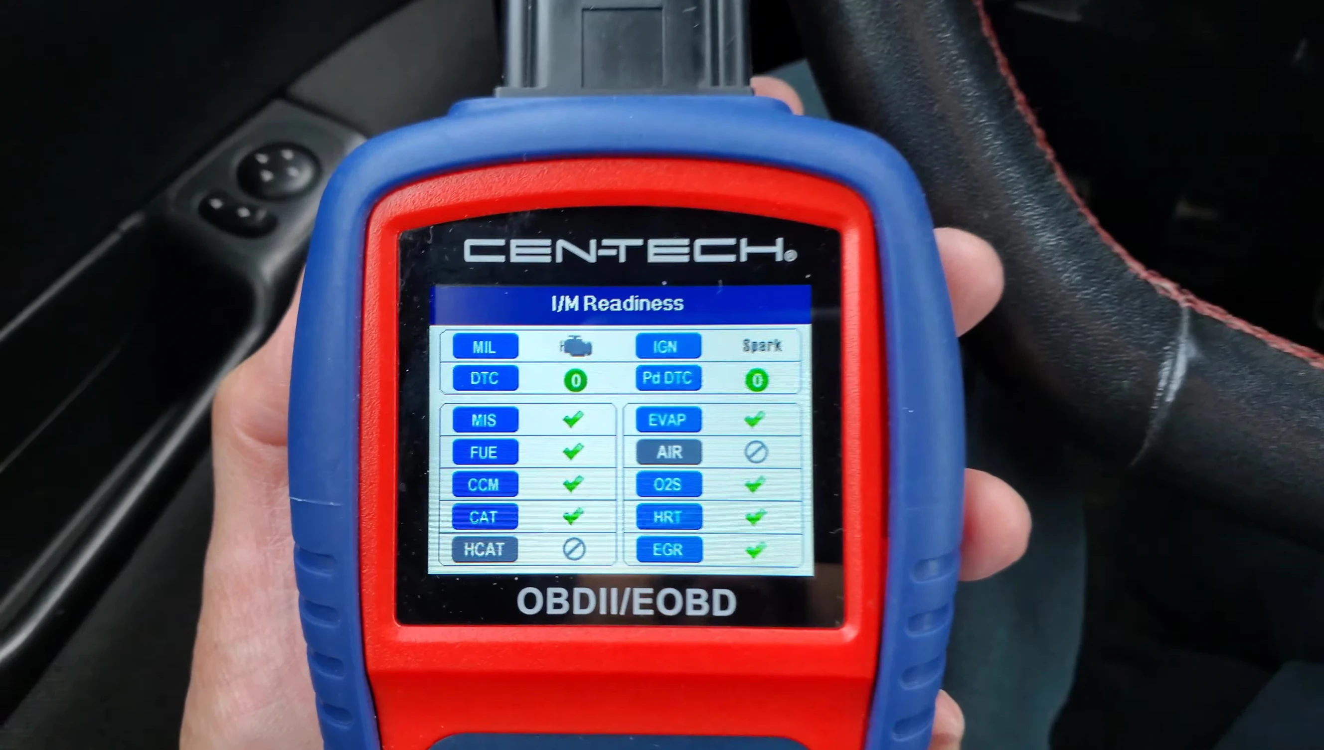 Diagnostic scanner showing all green check marks