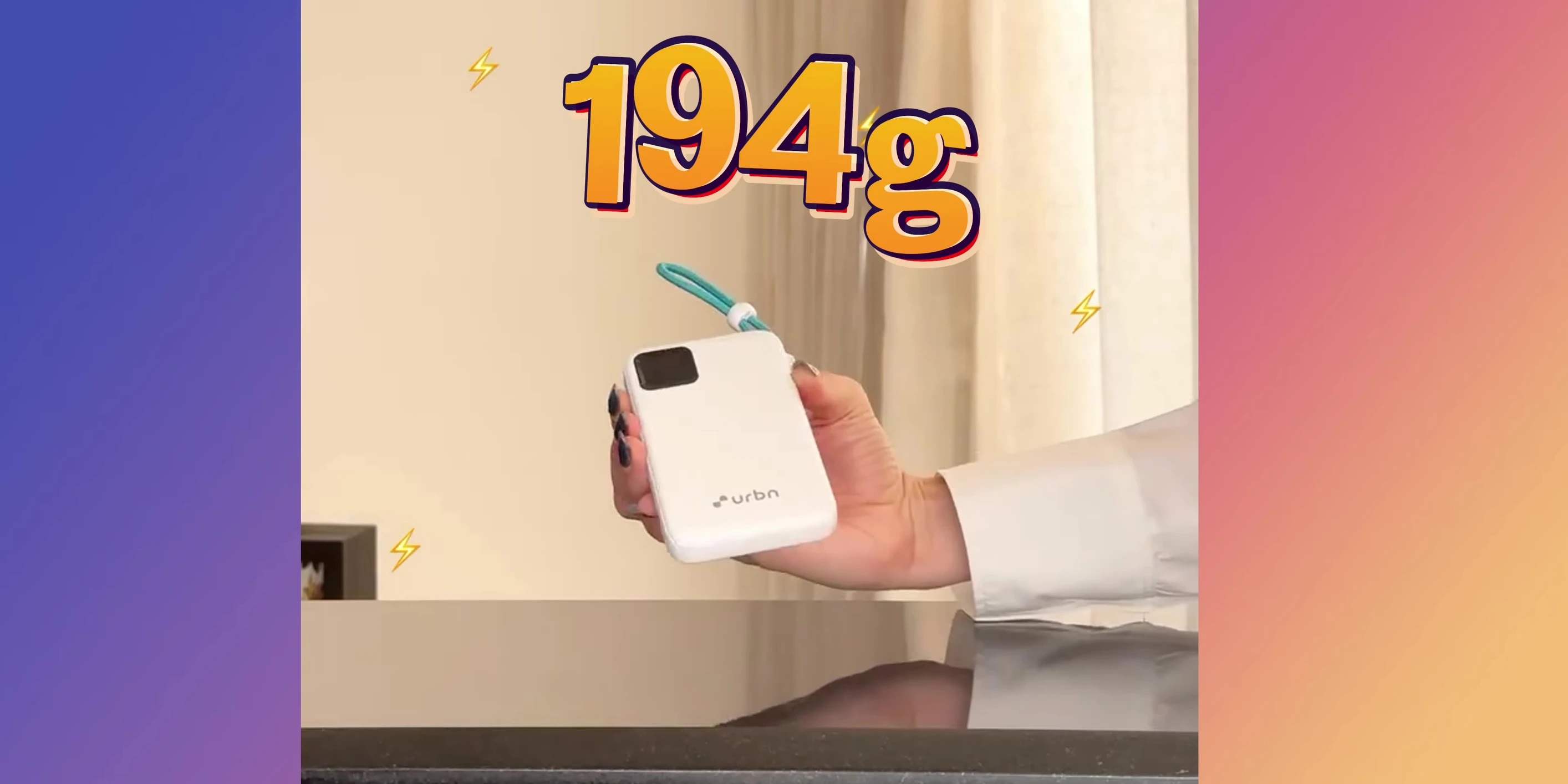 The 10000mAh model showcasing its light weight