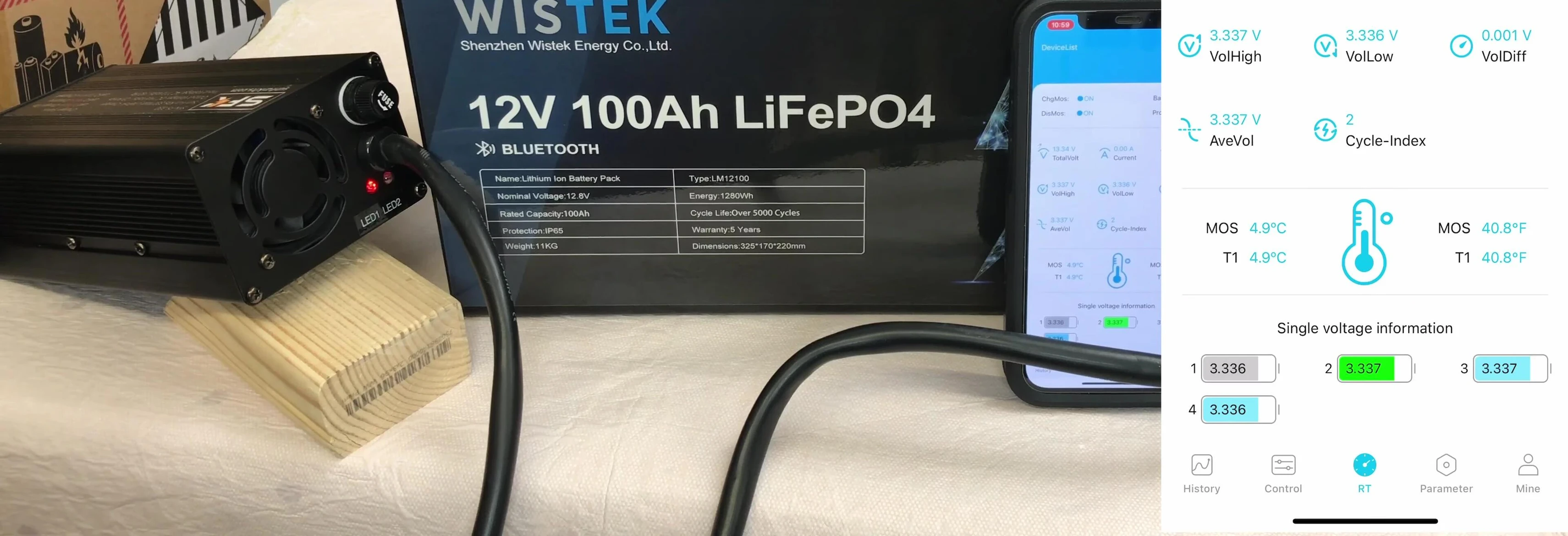 Battery being plugged into the charger at 40.8°F