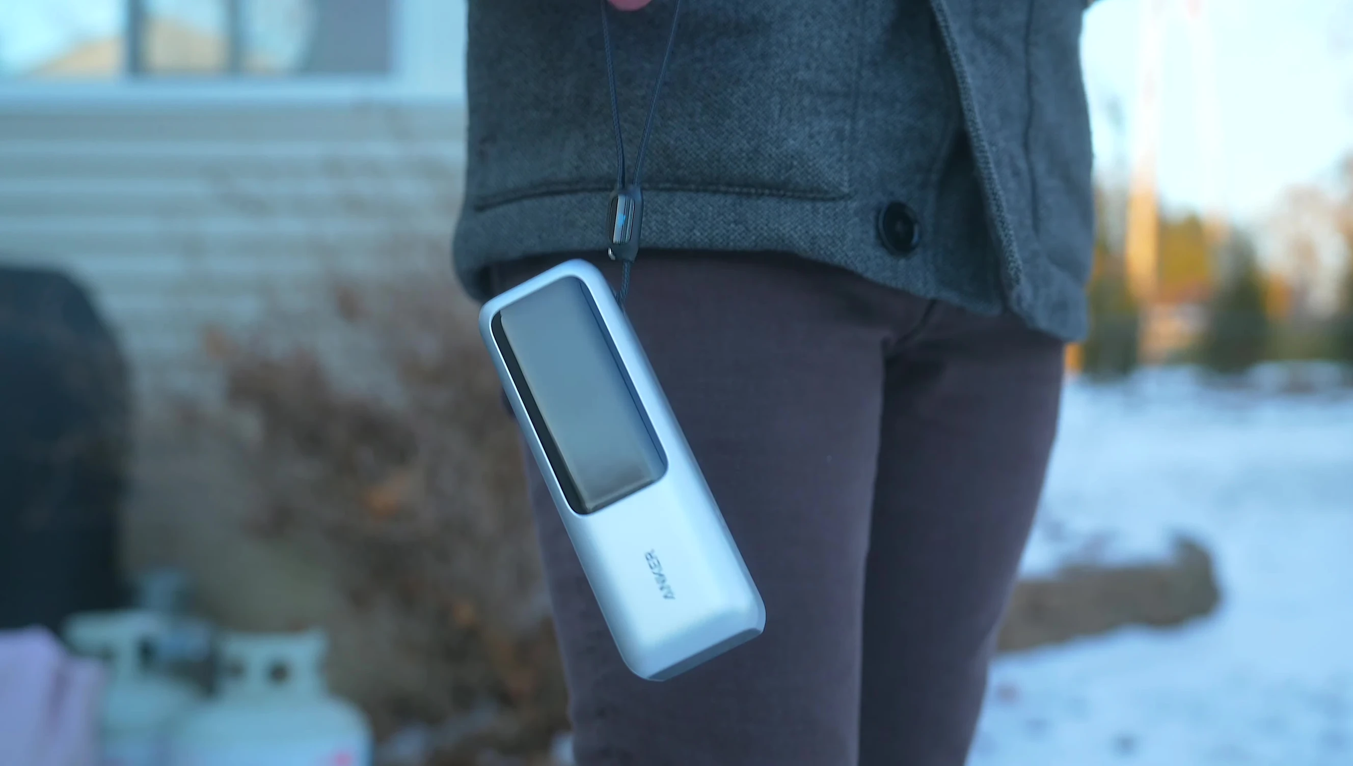 Close-up of the power bank’s ports and cables