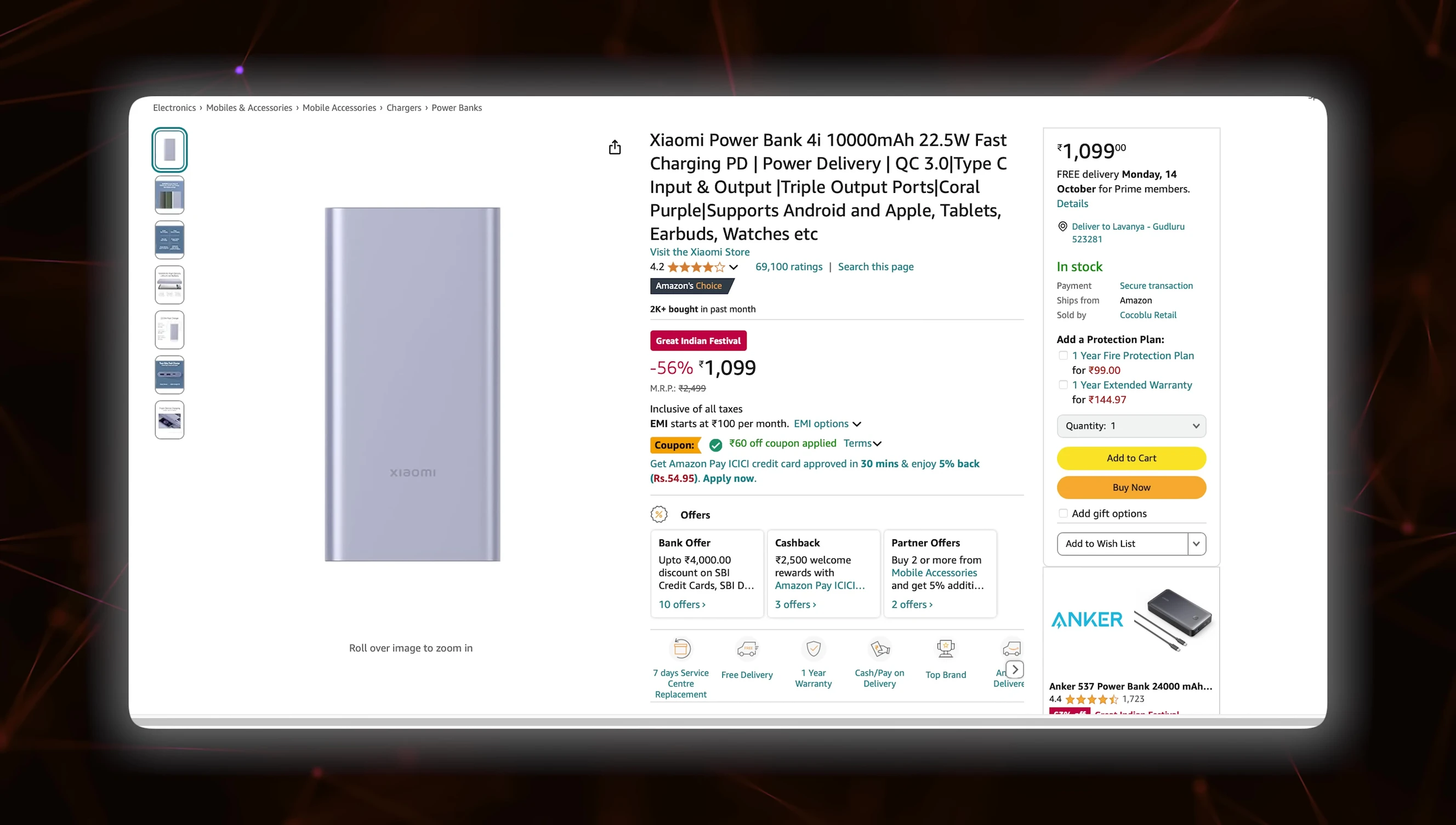 Xiaomi Power Bank - Showing its size and ports