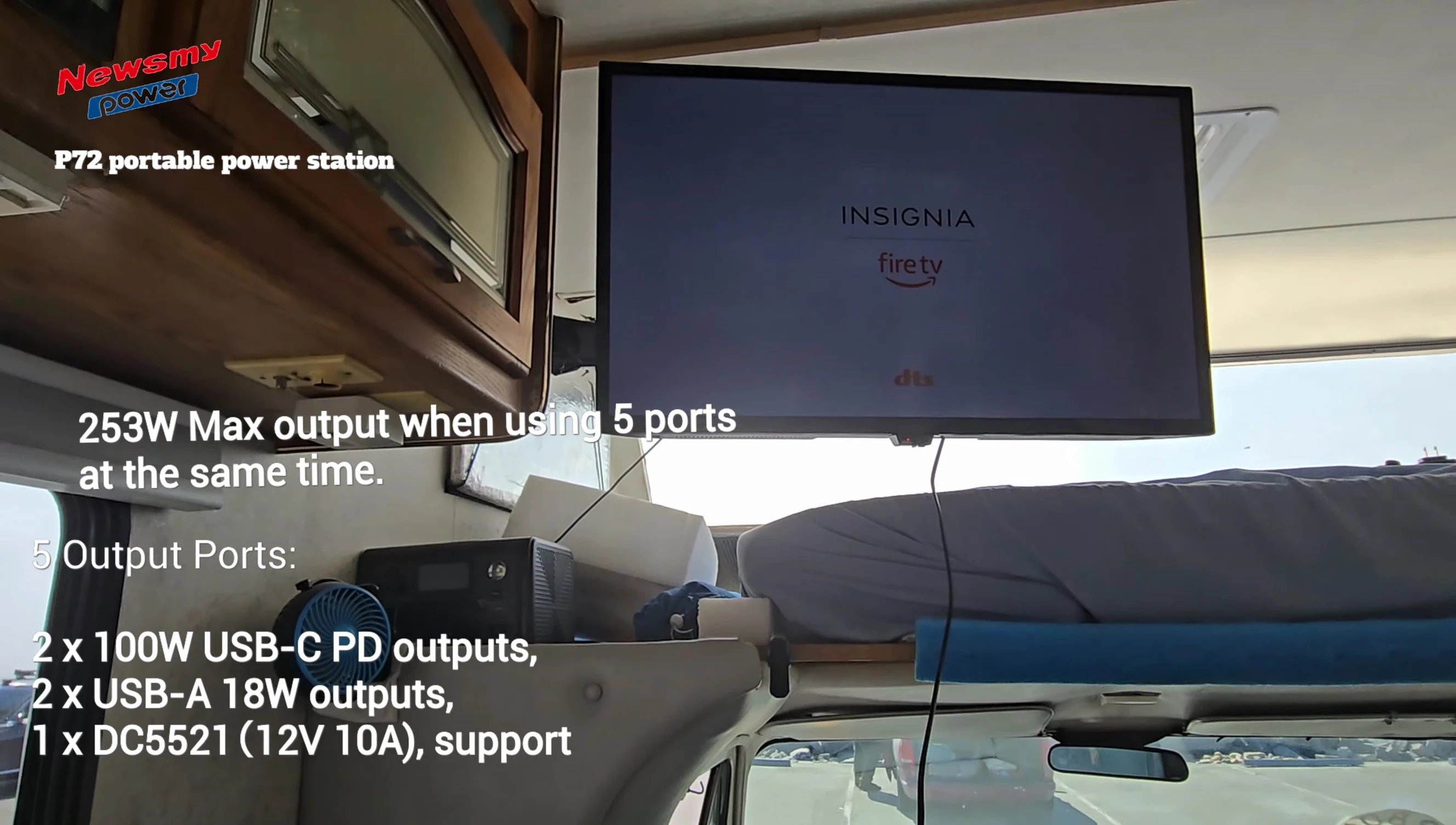 NEWSMY P72 powering a small TV
