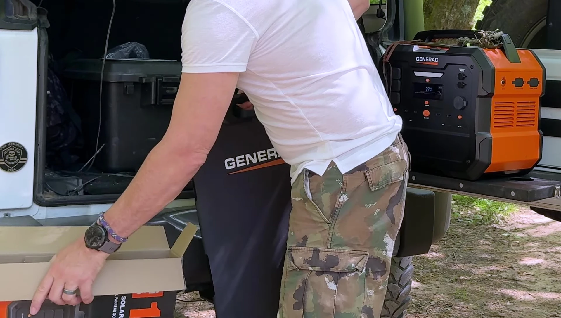 Generac 100W solar panel being unboxed.