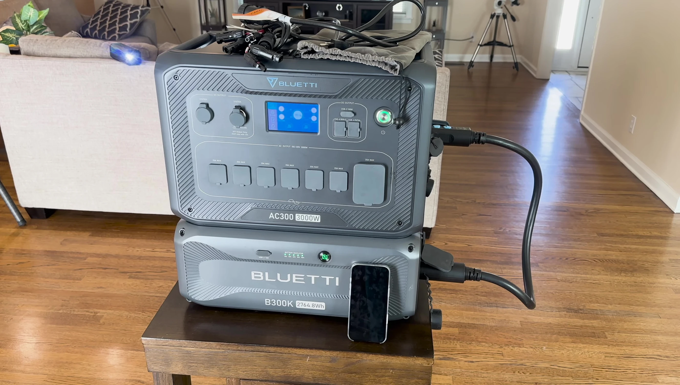 Overall shot of the BLUETTI AC300 and B300K system.
