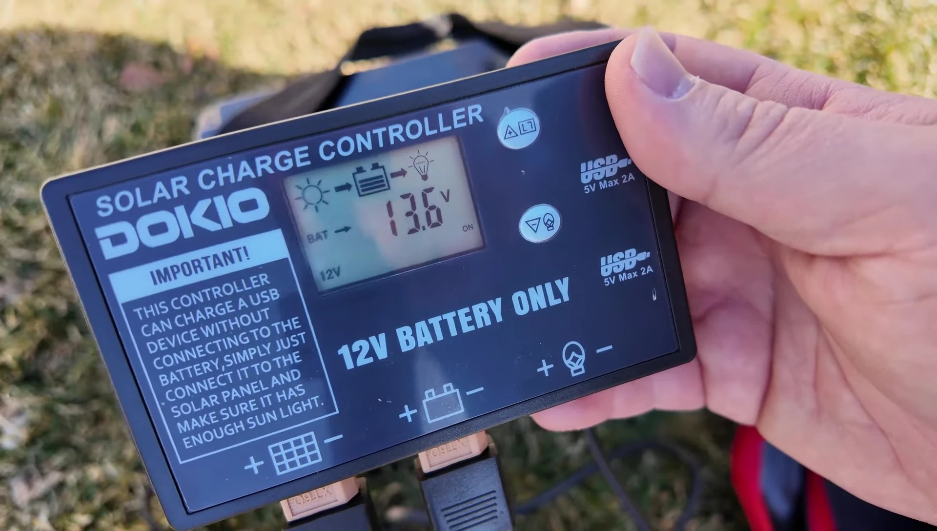 Voltage reading on the charge controller.
