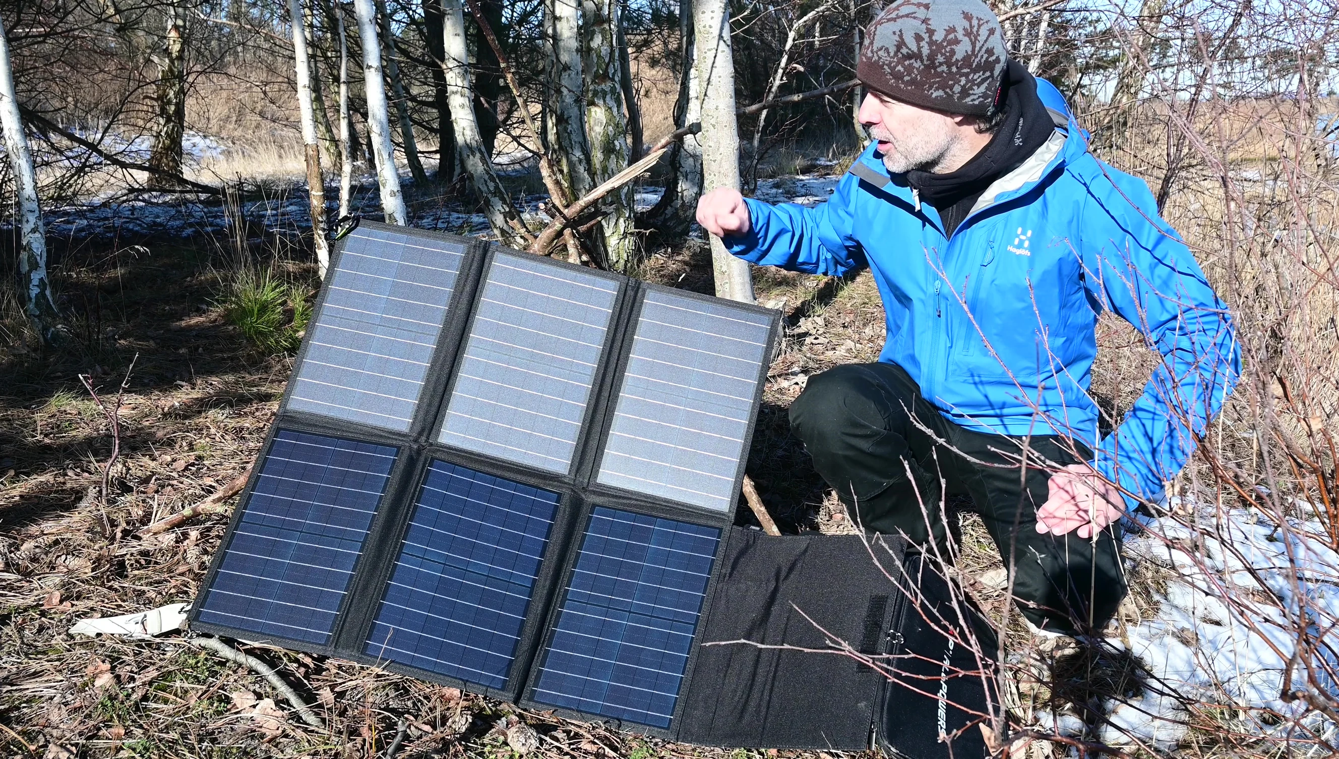 The solar panel set up with the makeshift tripod
