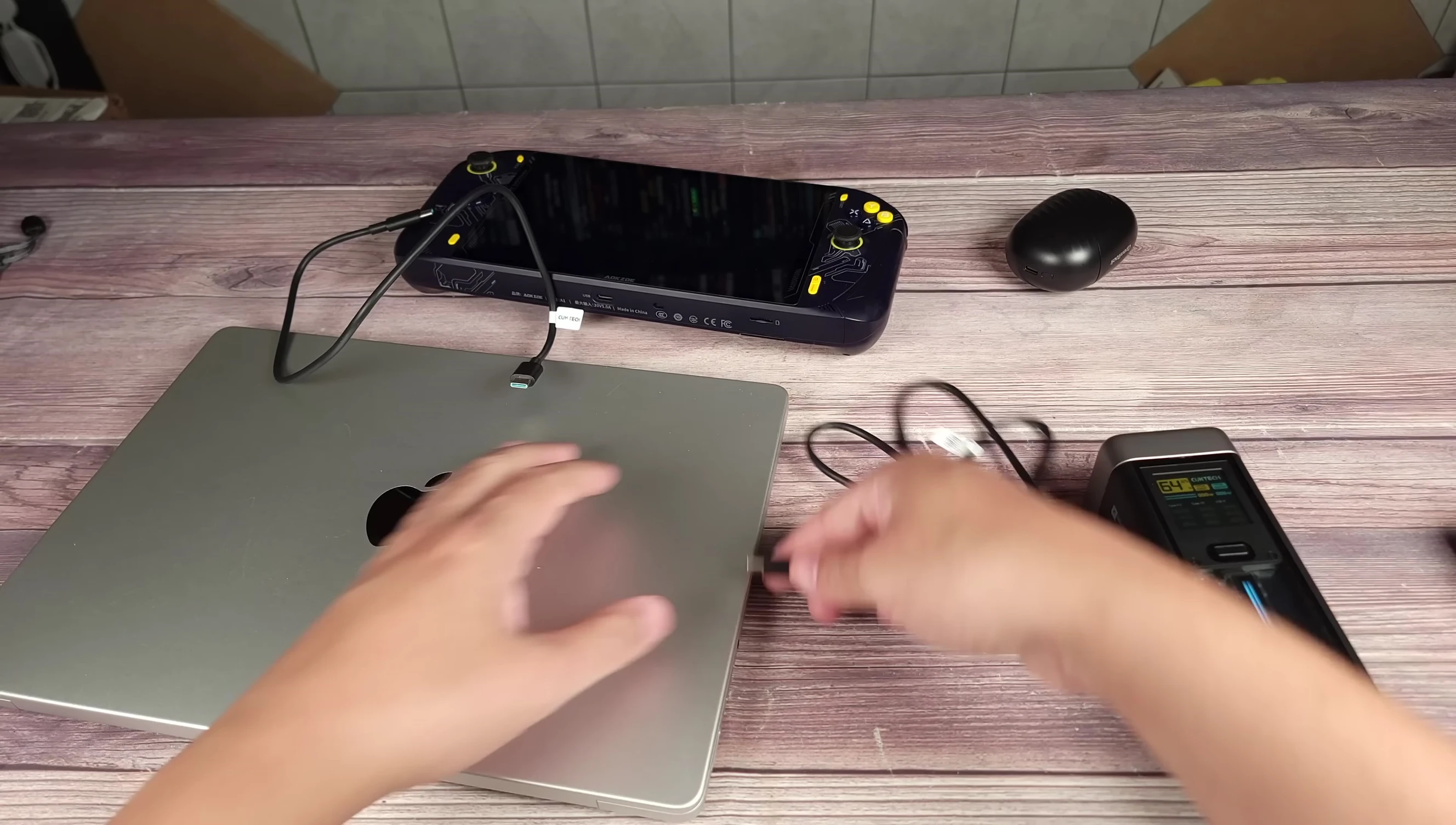 Charging test with a MacBook Pro.