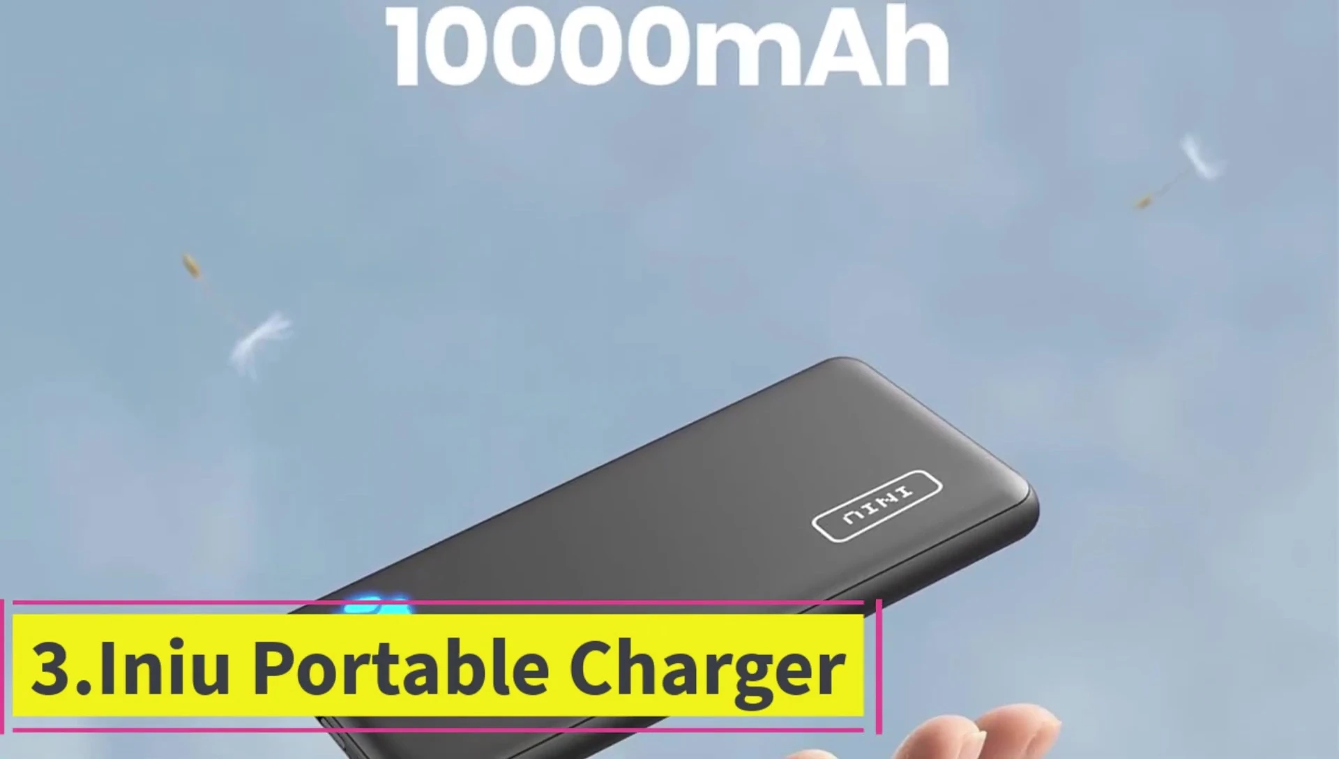 INIA Portable Charger showing its size and ports