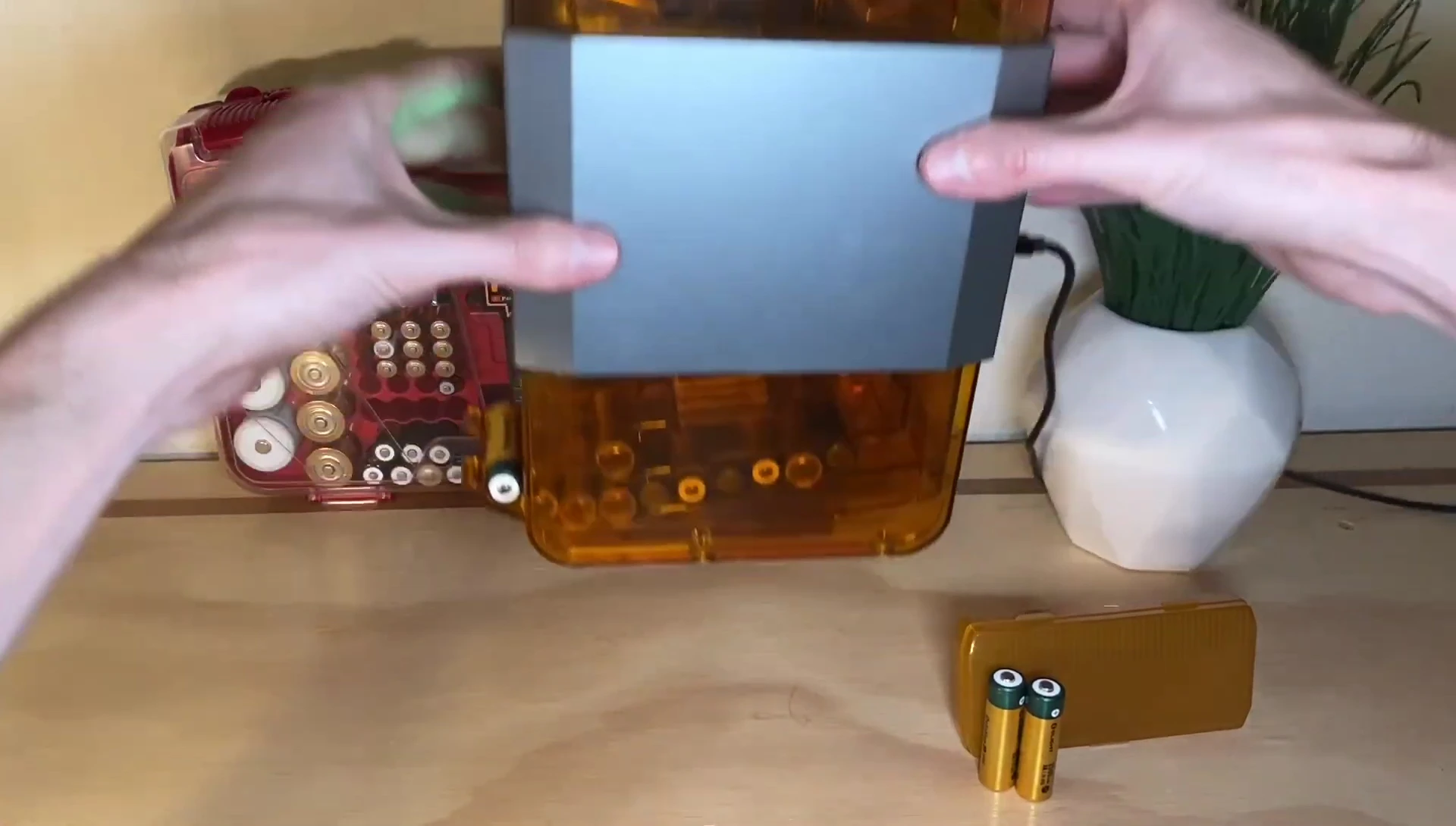 Detailed view of the battery storage compartment.