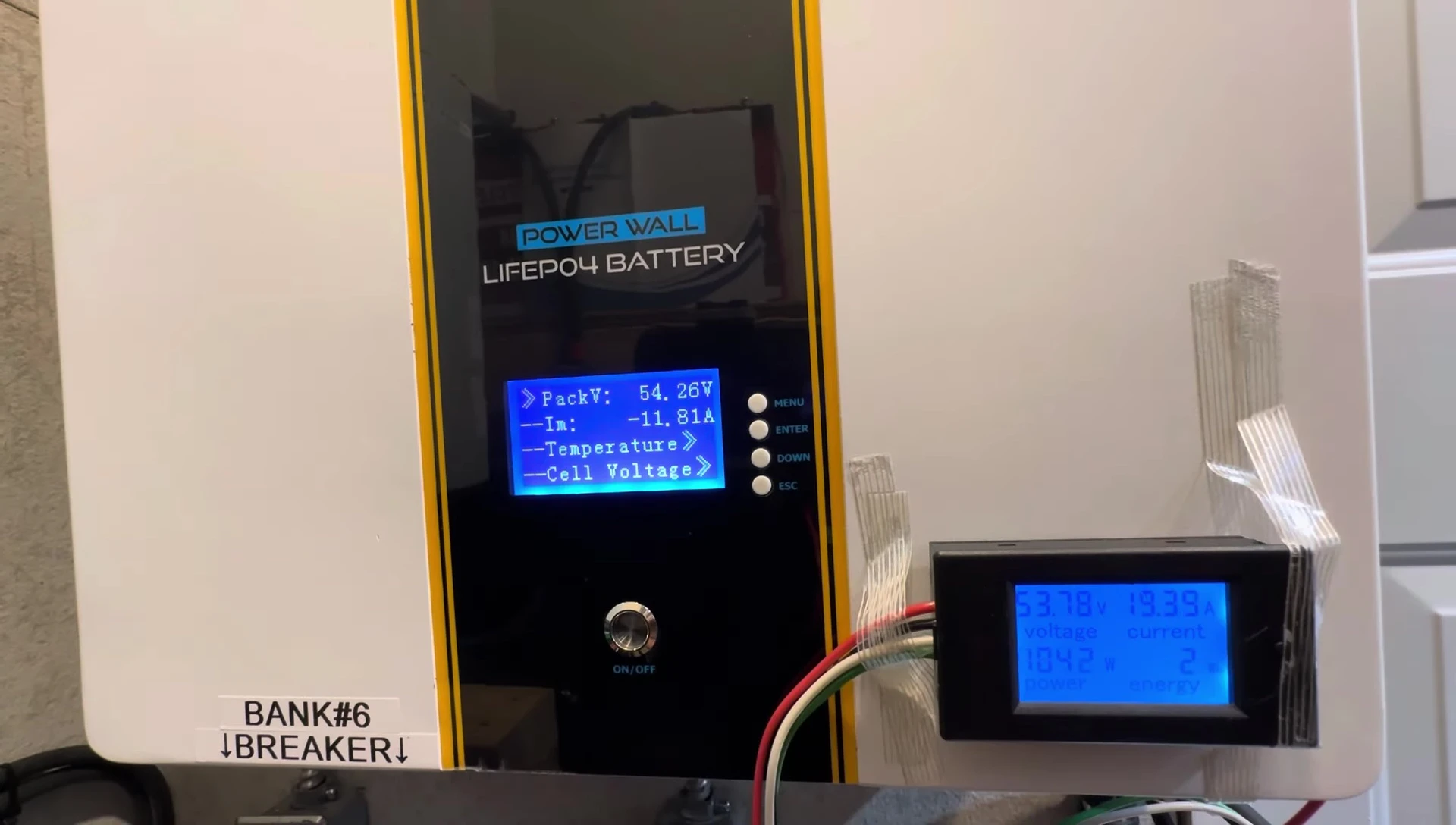 Capacity test in progress, showing the load and energy meter readings.