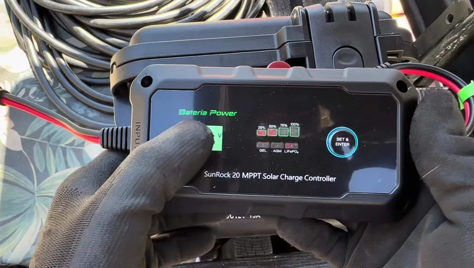 The controller's display after selecting the lithium iron phosphate battery type.