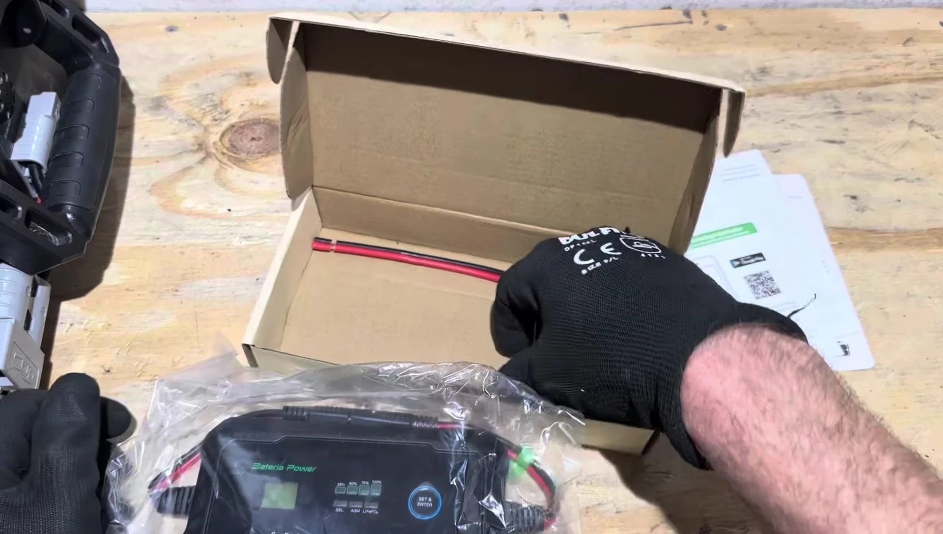 The SAE adapters and polarity reverser included with the controller.