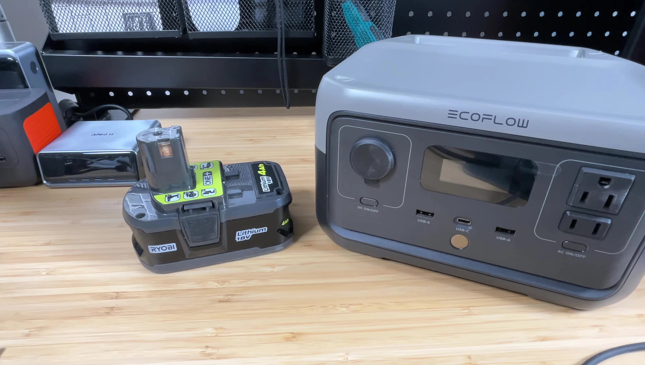 Close-up of the Ryobi DC adapter