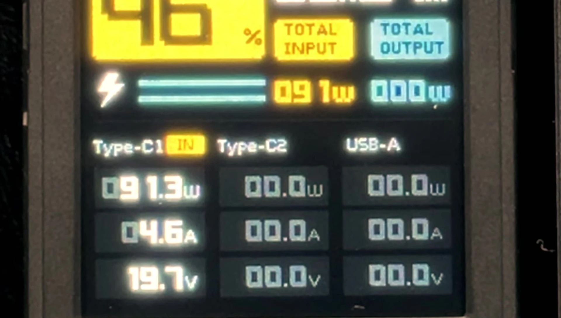 Charging wattage displayed on screen