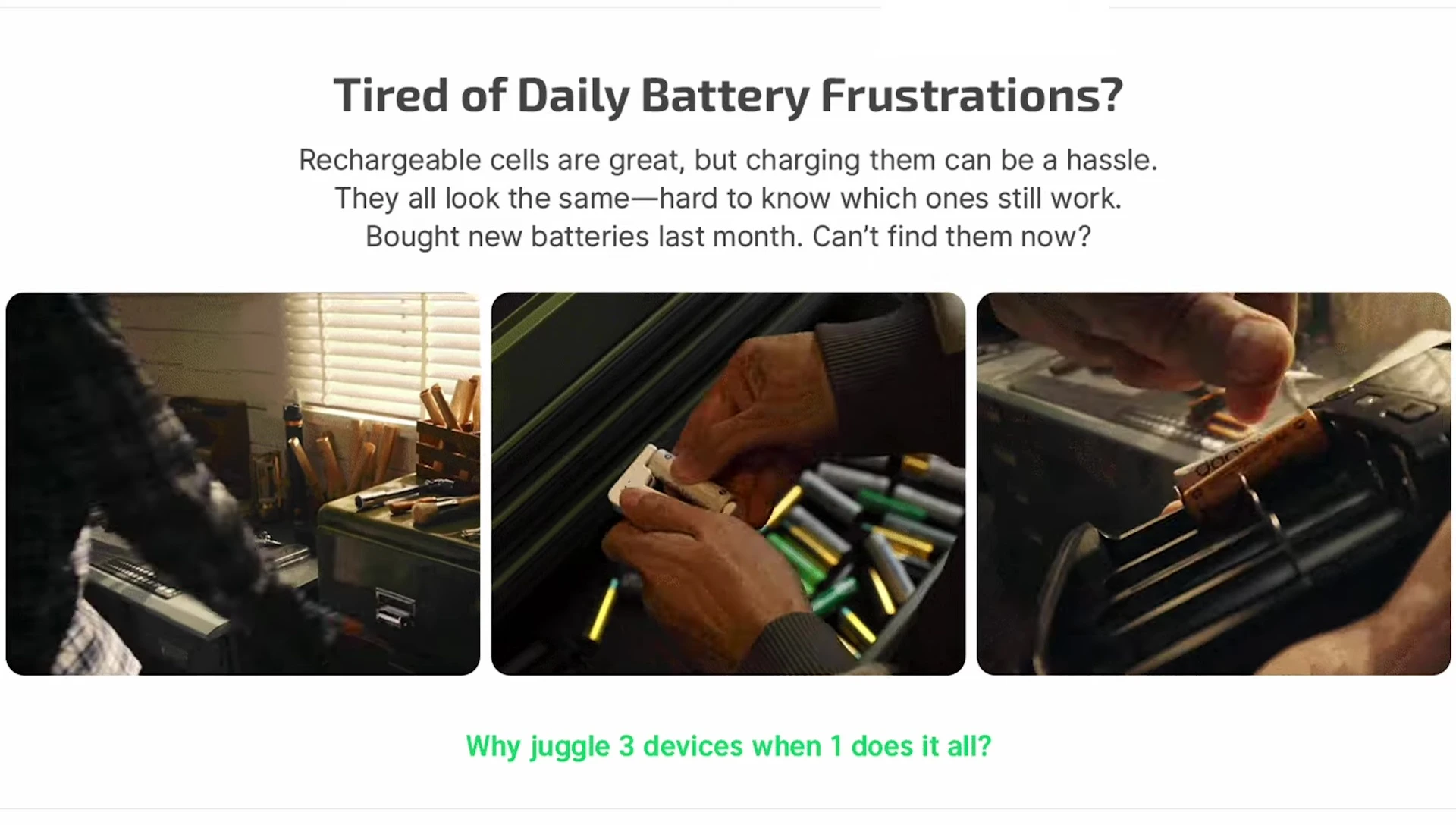 Batteries being dropped into the charger.