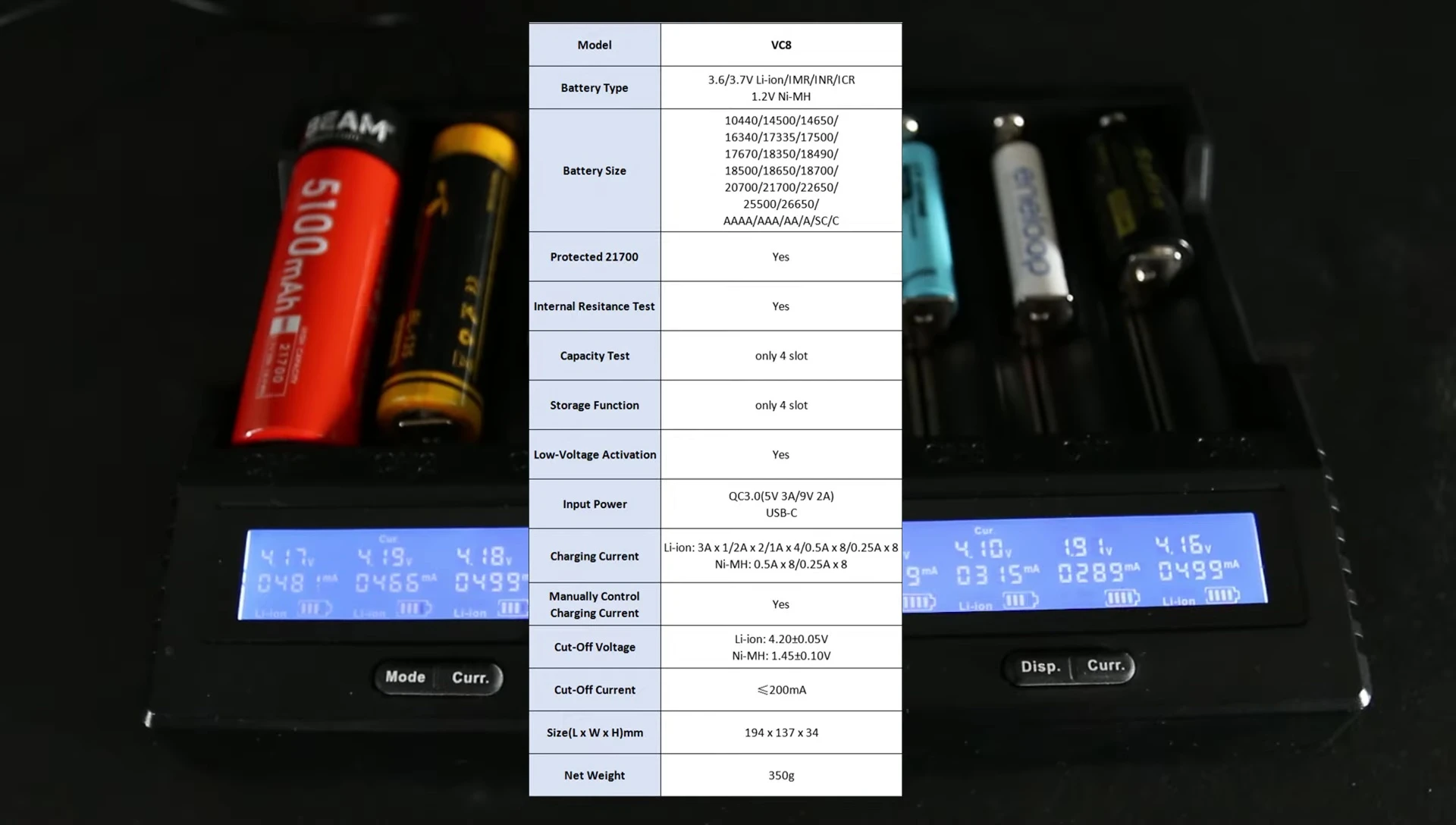 XAR VC8 display showing battery information.