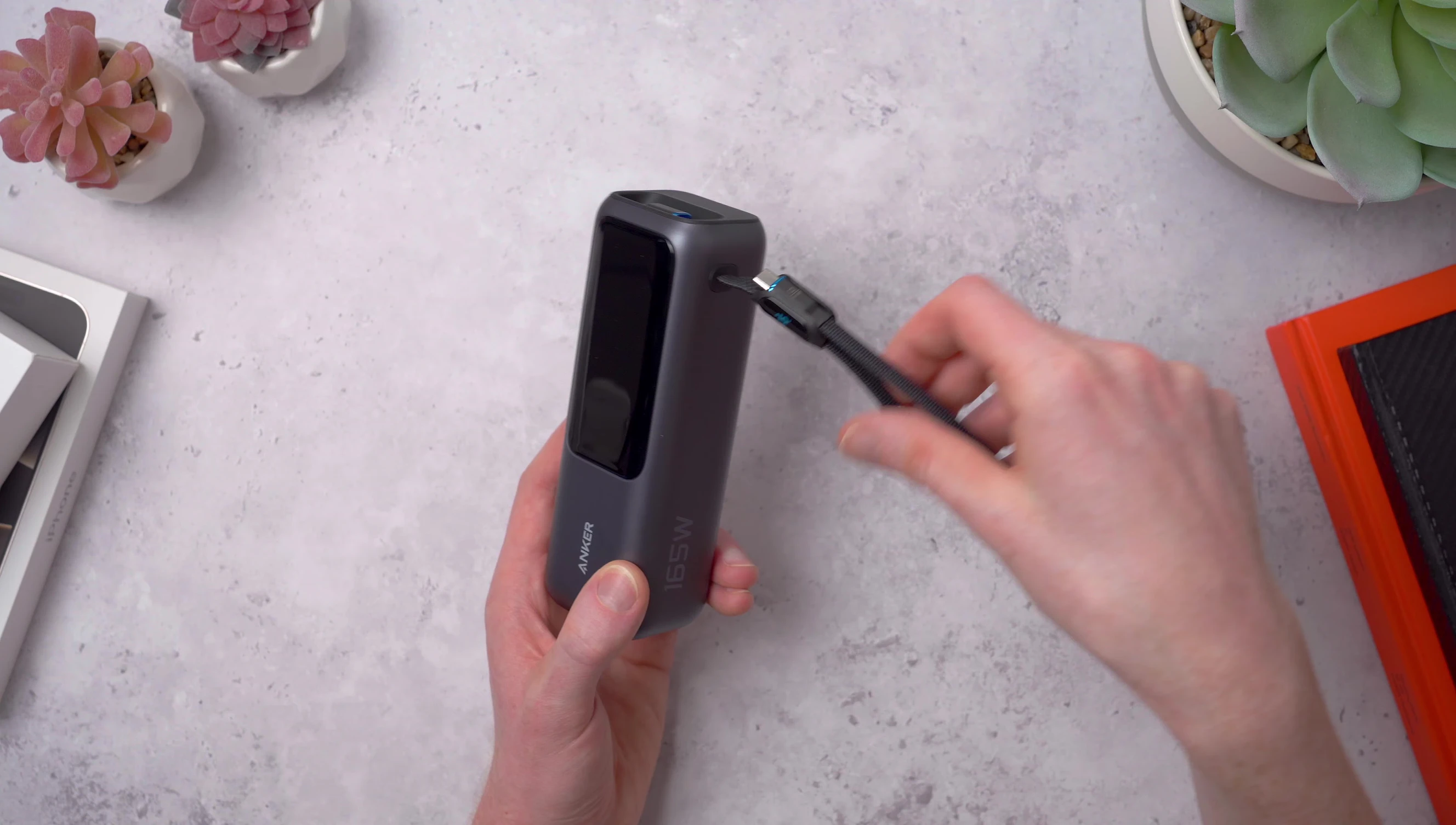 Close-up of Anker power bank's loop cable