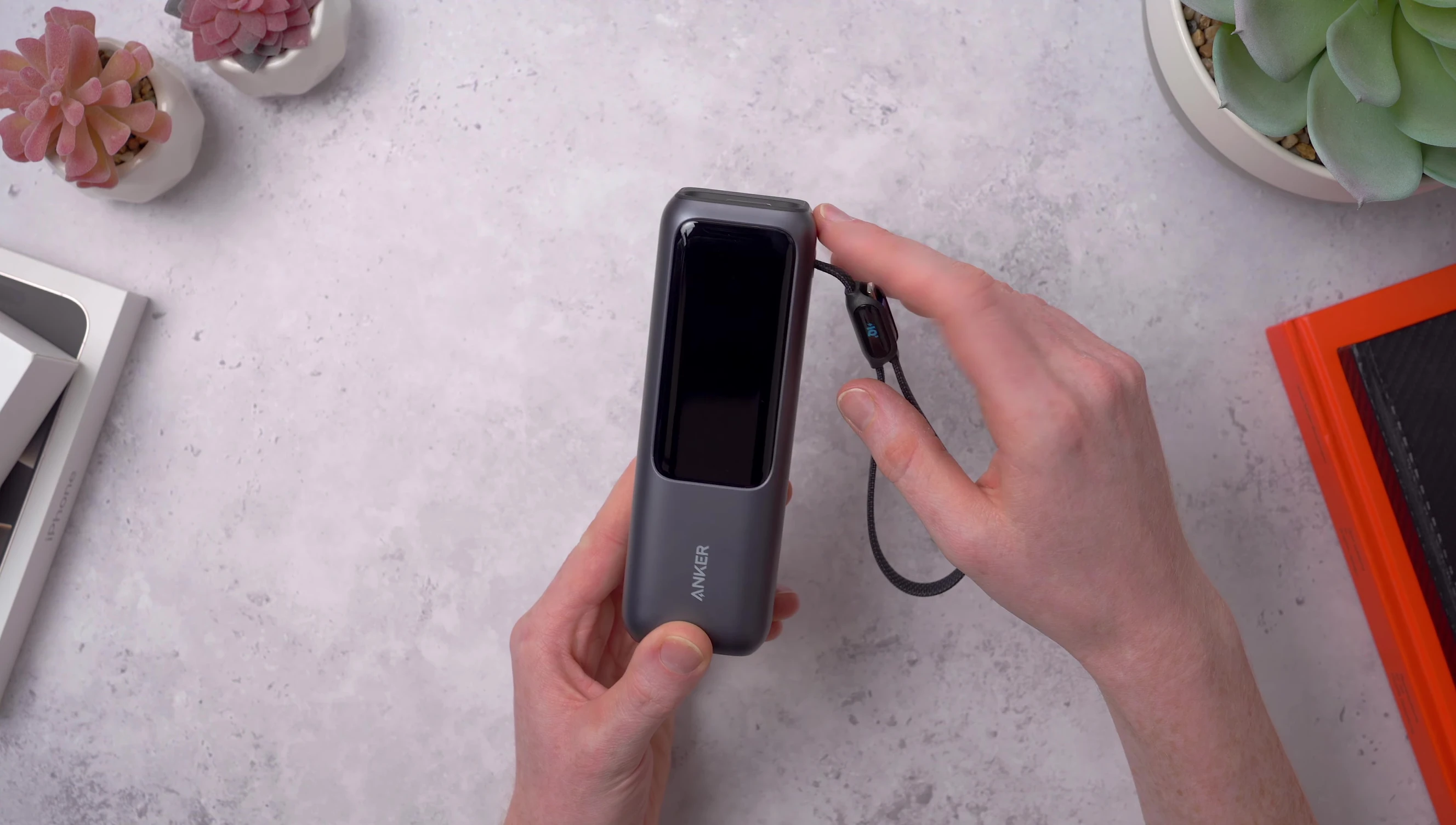 Anker power bank smart display showing battery level