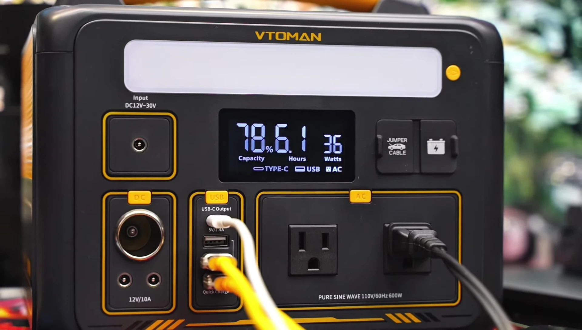 Image of the multiple output ports on the power station.