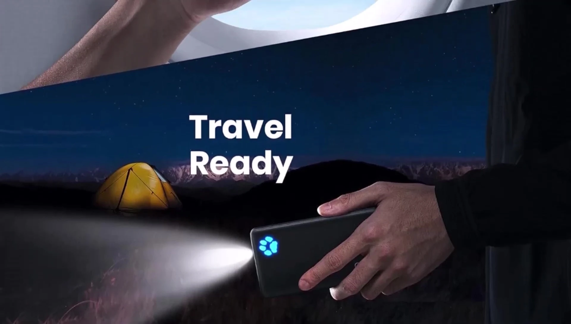 The Inu power bank with its integrated flashlight illuminated