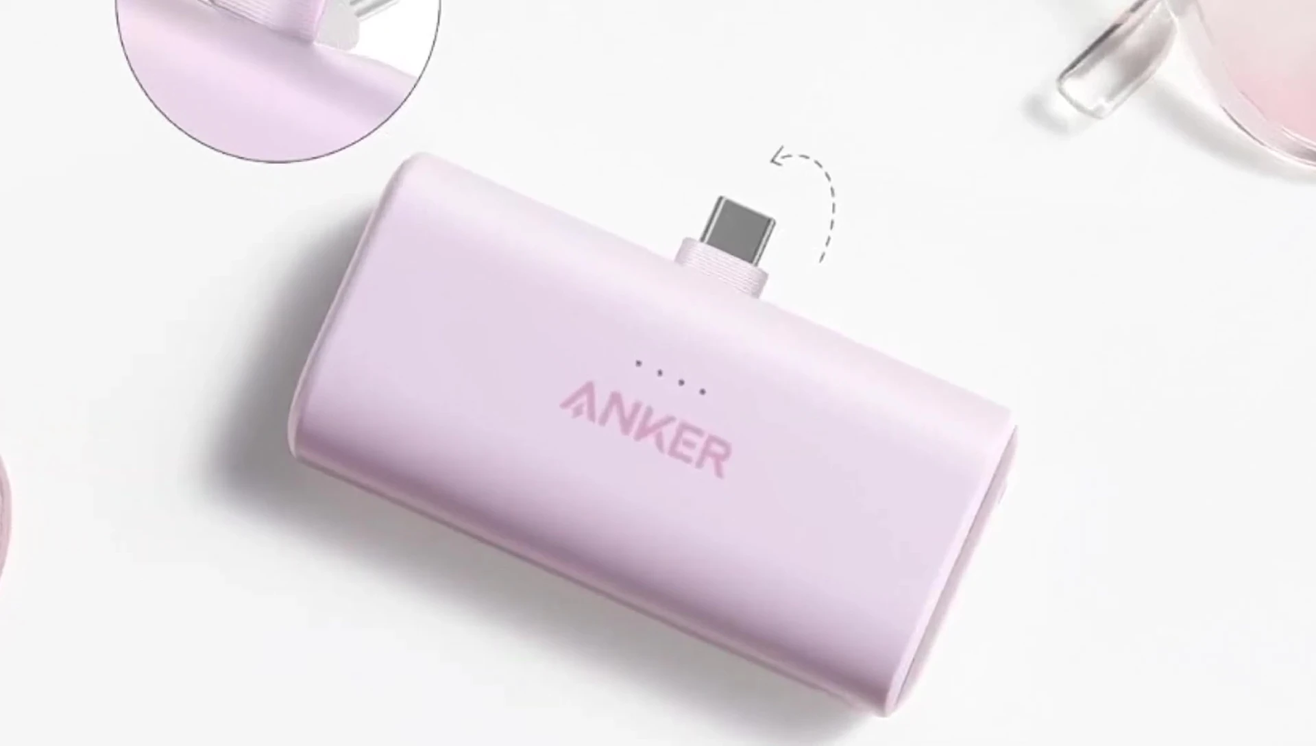 Size comparison of Anker Nano to a lipstick