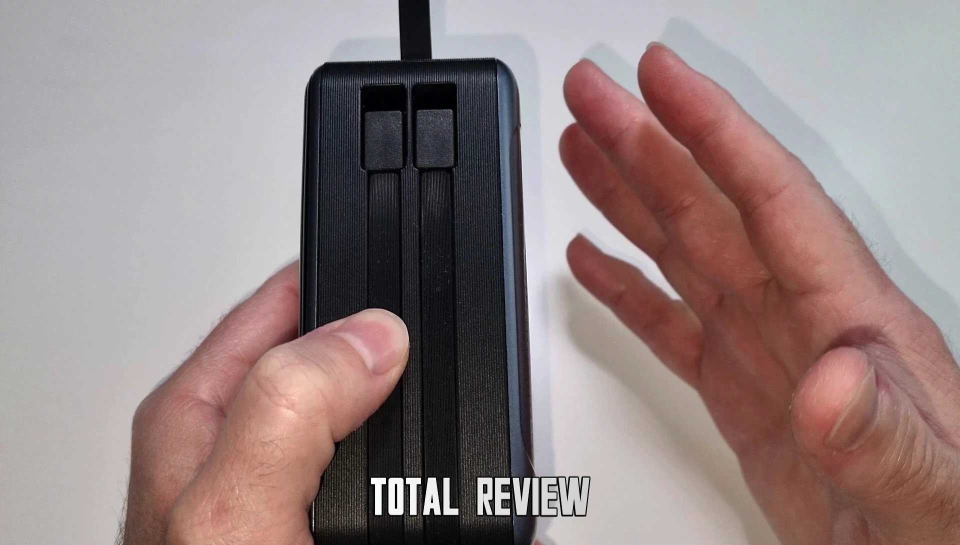 Power bank showing multiple ports and design