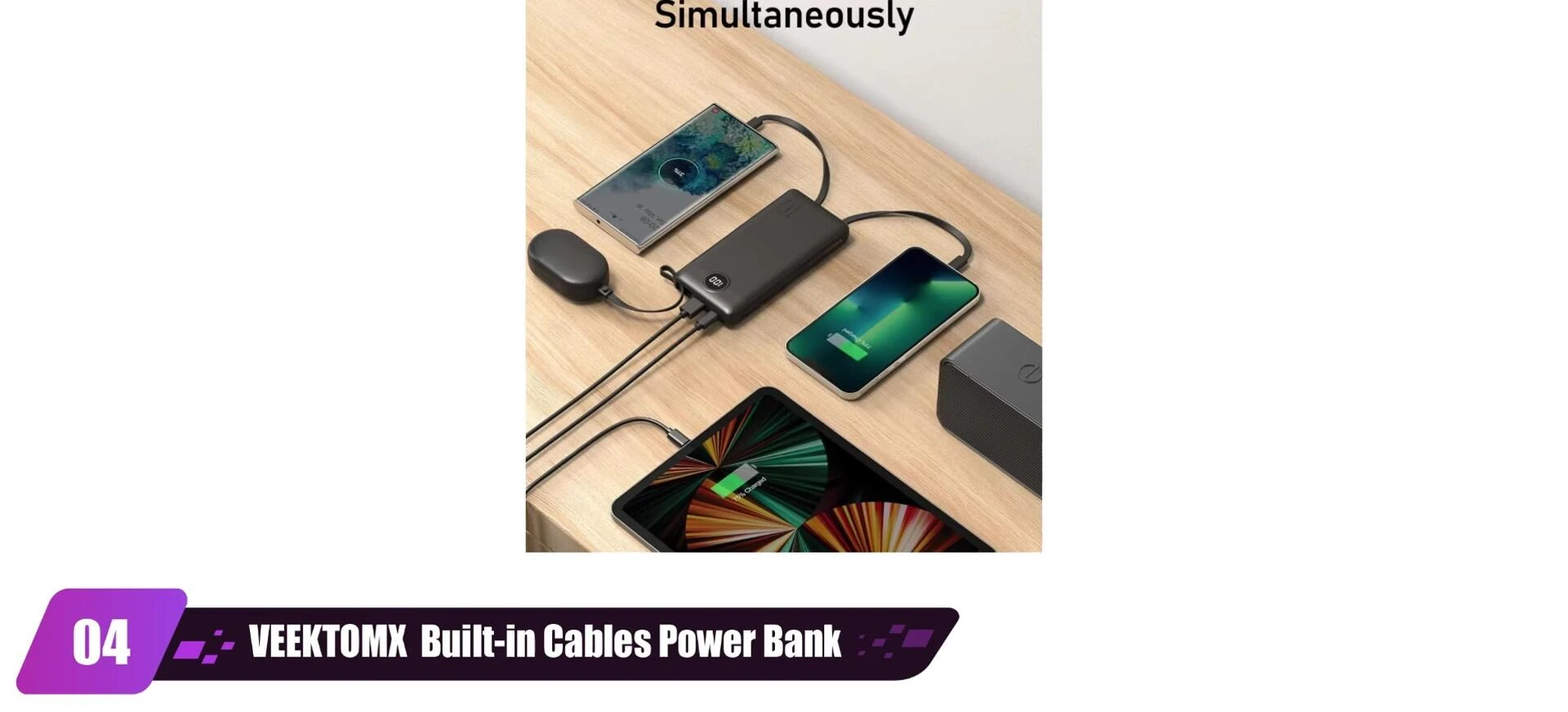 Showcase of the Vinsic power bank's slim design.
